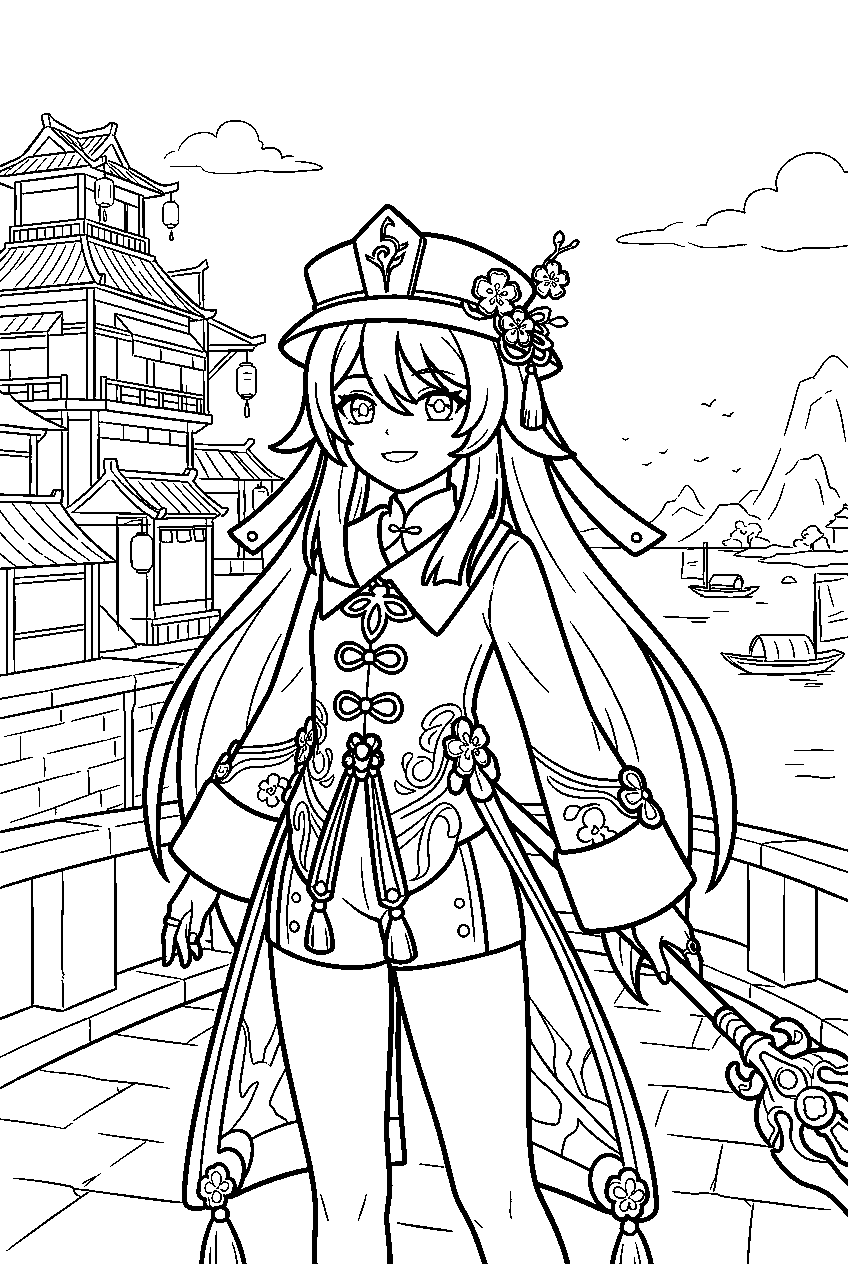 genshin impact characters in liyue harbor line art