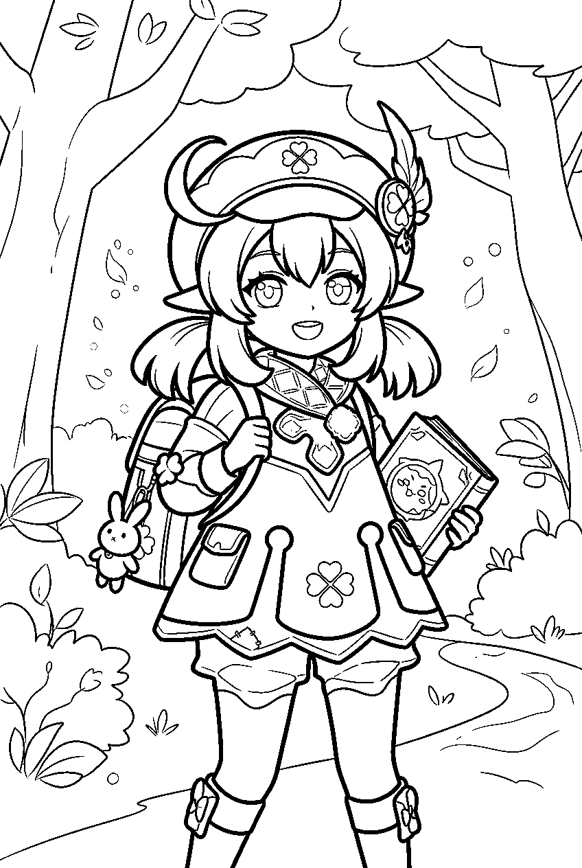 genshin impact characters in magical forest line art