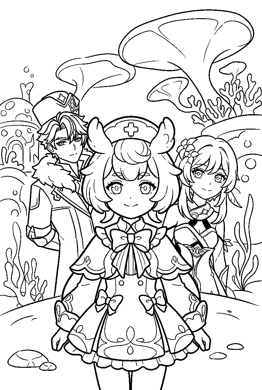genshin impact characters in merusea village line art