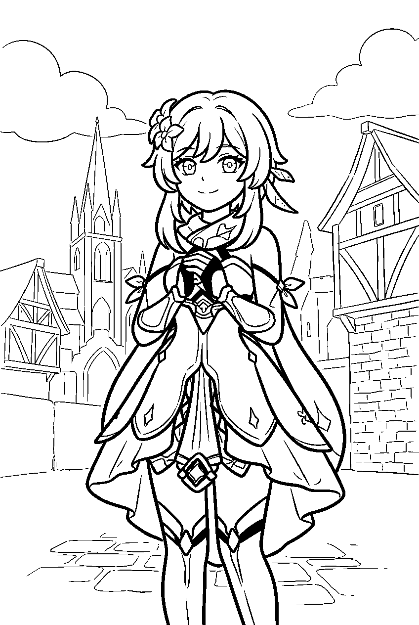 genshin impact characters in mondstadt city line art