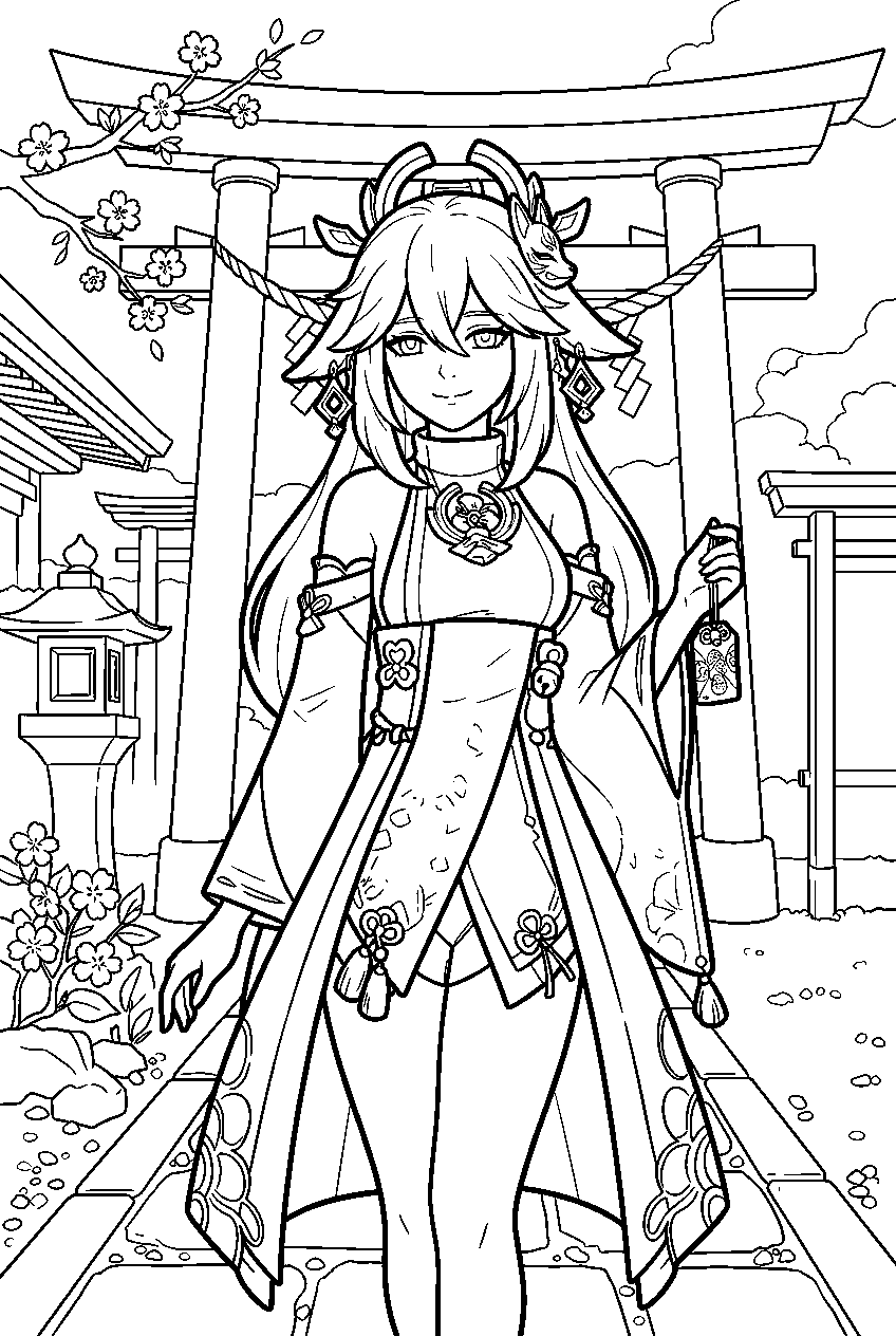 genshin impact characters in narukami shrine line art