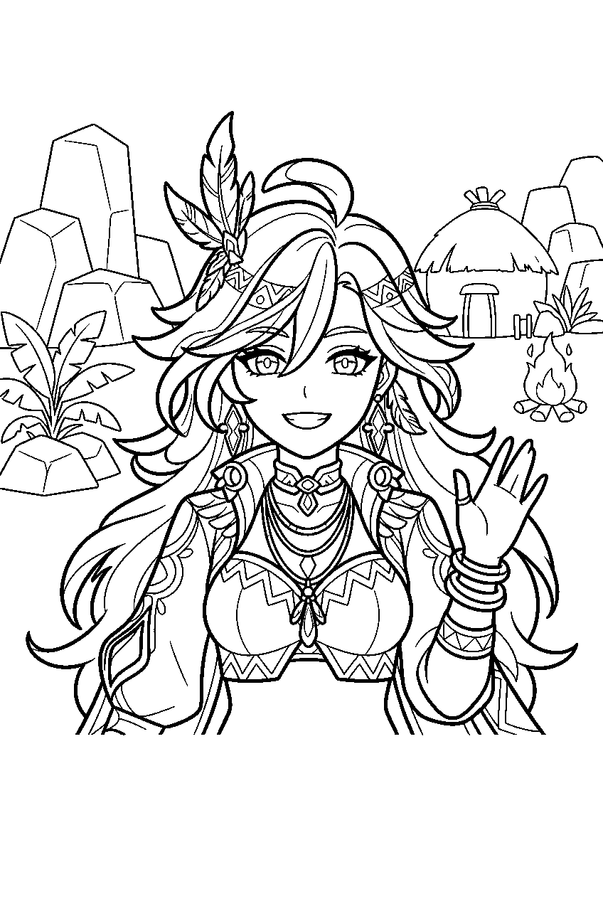 genshin impact characters in natlan village line art