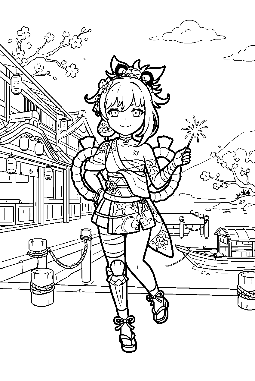 genshin impact characters in ritou harbor line art