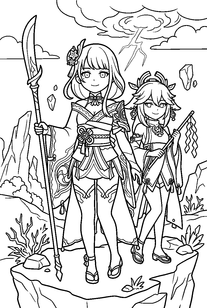 genshin impact characters in seirai island line art