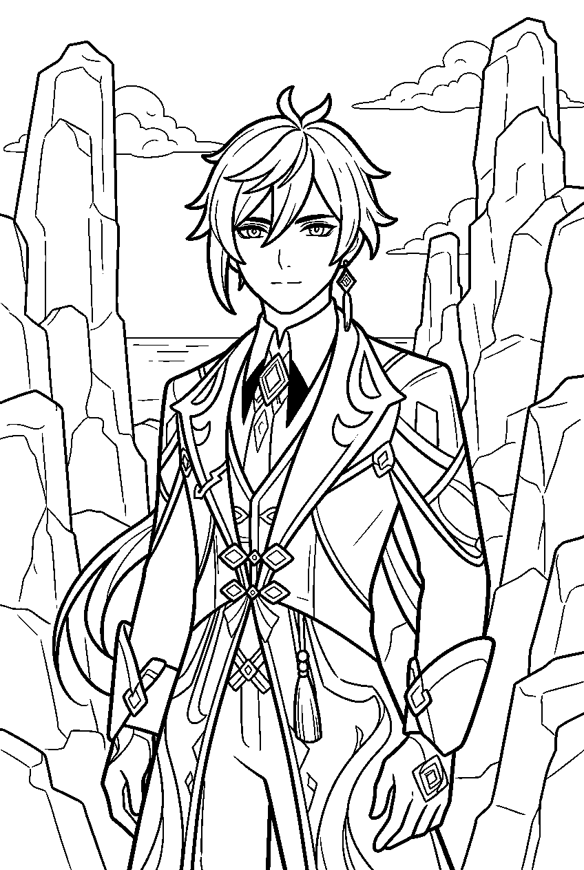 genshin impact characters in stone forest line art