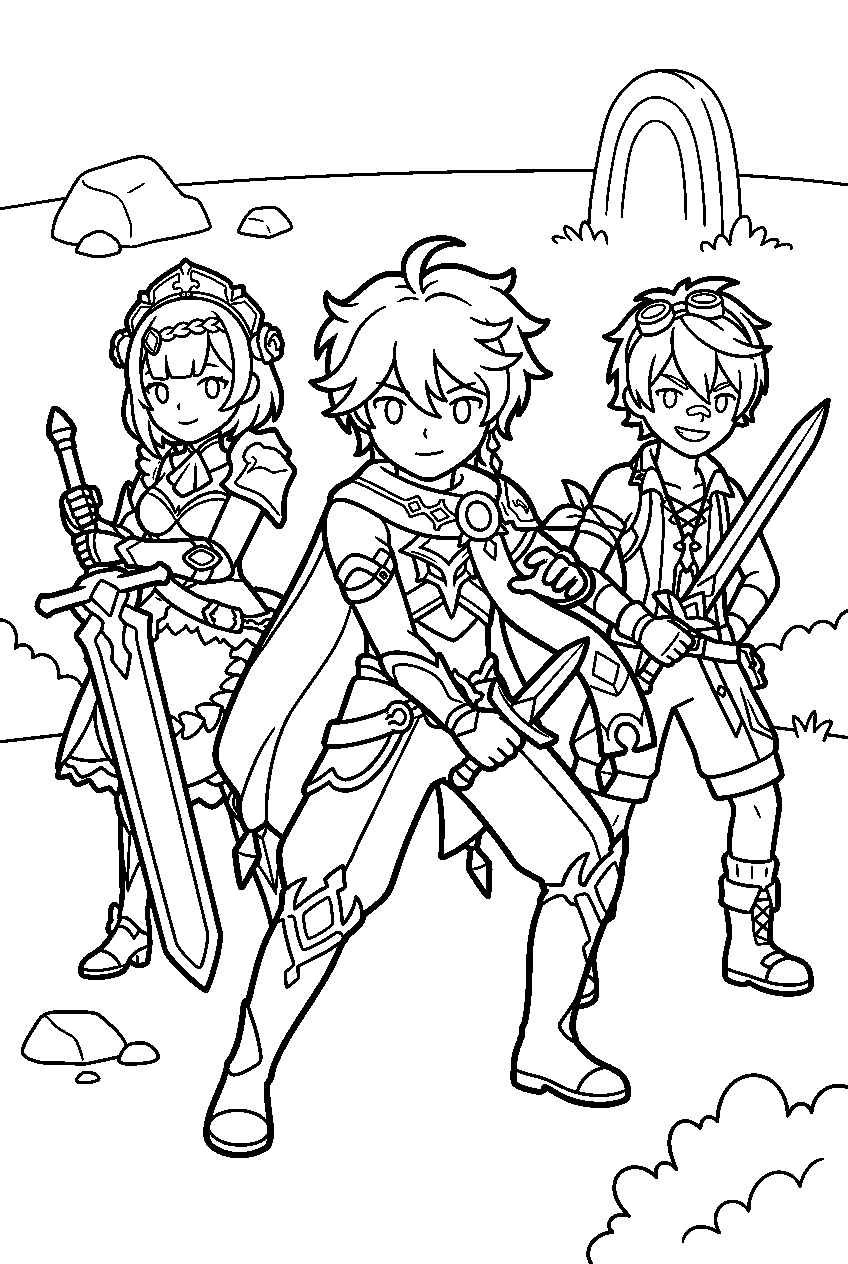 genshin impact characters in training grounds line art