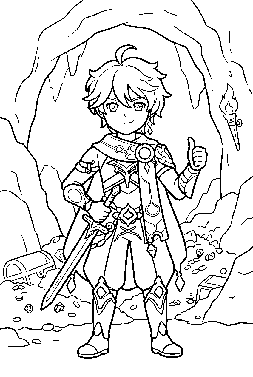 genshin impact characters in treasure cave line art
