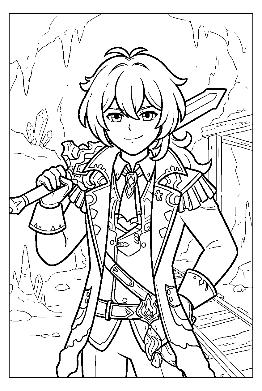 genshin impact characters in underground mines line art