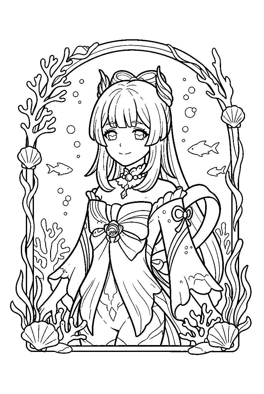 genshin impact characters in underwater kingdom line art