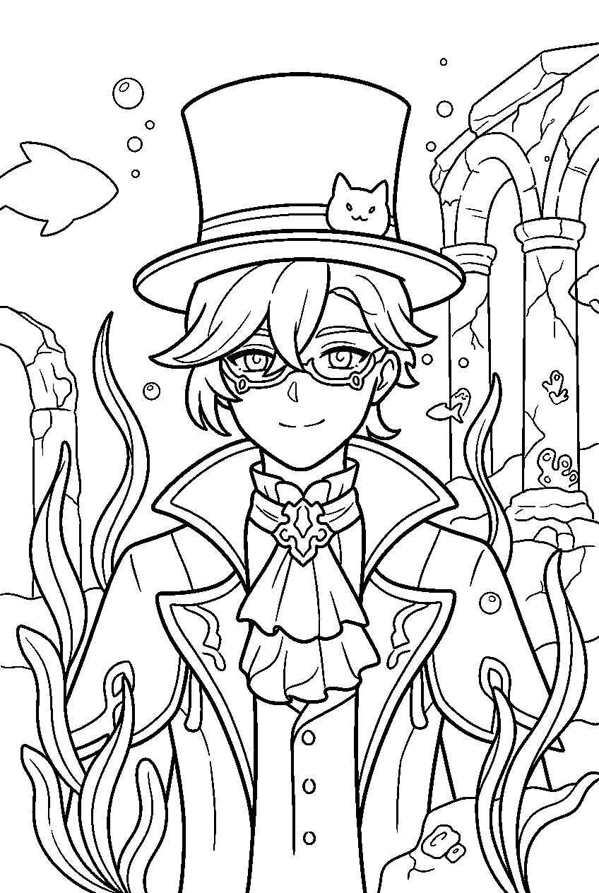 genshin impact characters in underwater ruins line art