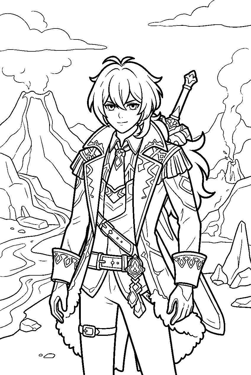 genshin impact characters in volcanic valley line art