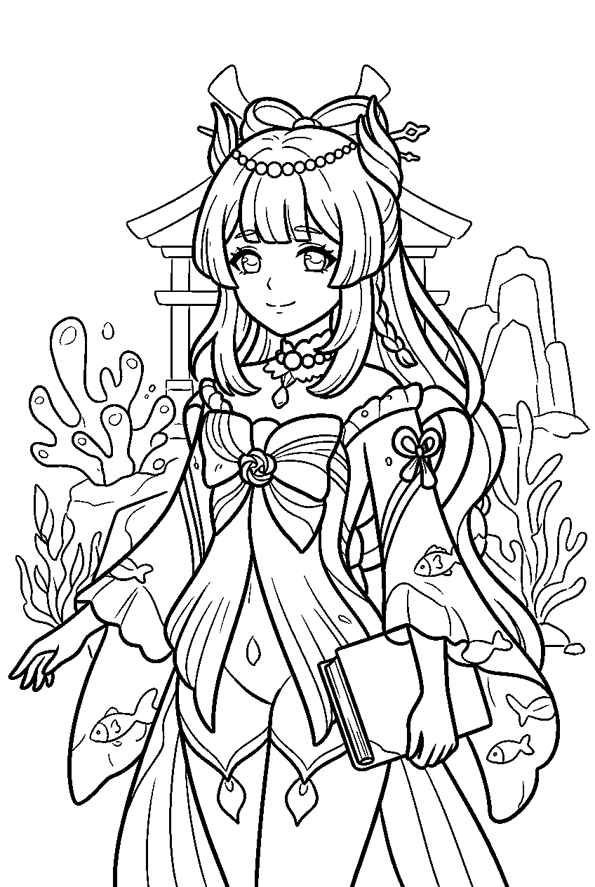 genshin impact characters in watatsumi island line art