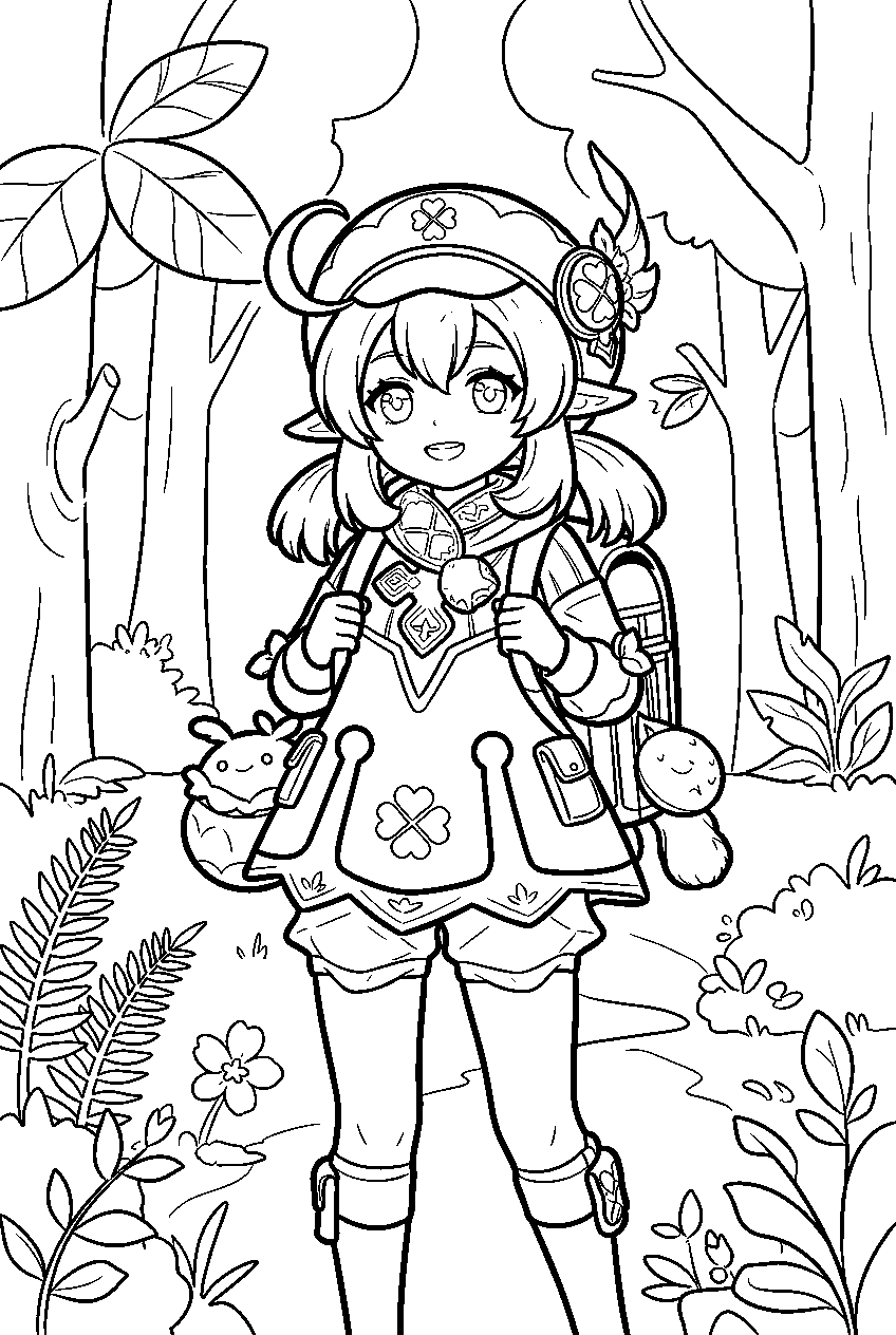 genshin impact characters in whispering woods line art