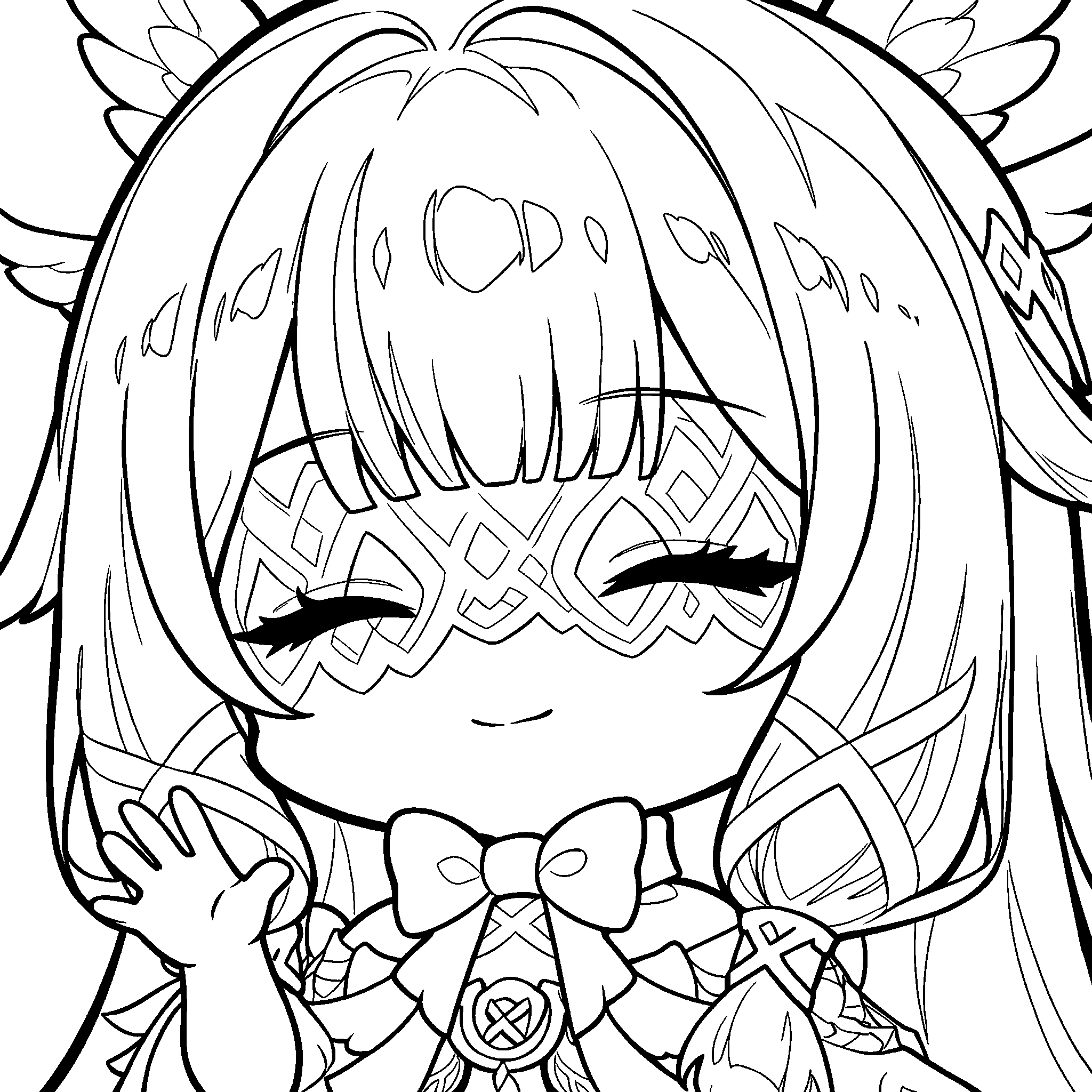 genshin impact chibi columbina waving line art cute fatui sheet