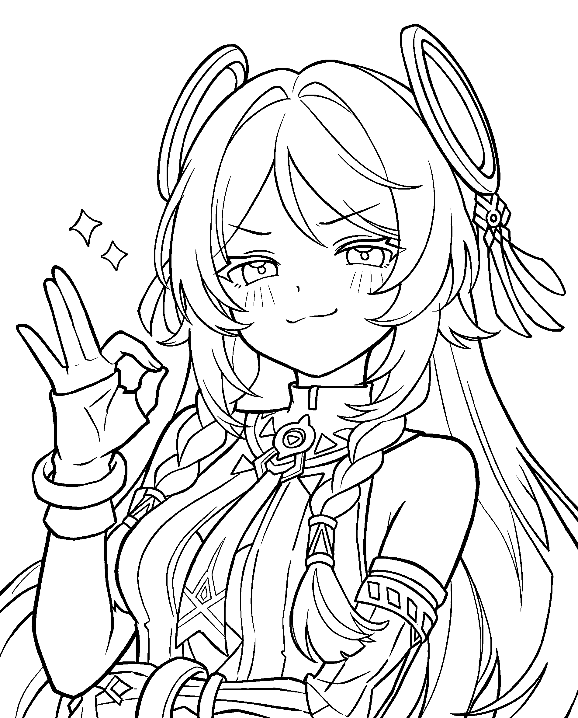 genshin impact citlali confident pose line art sheet