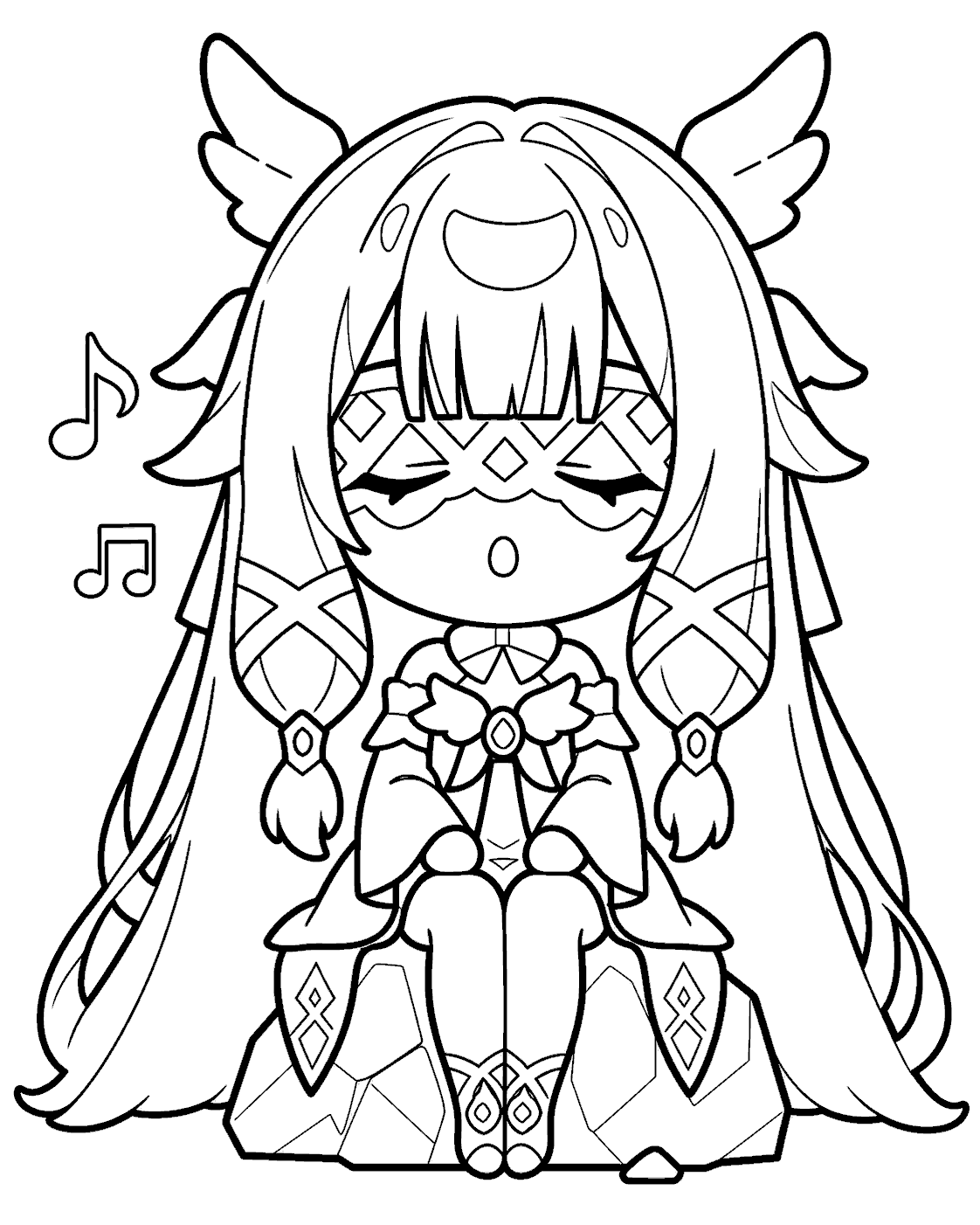 genshin impact columbina chibi line art cute sheet