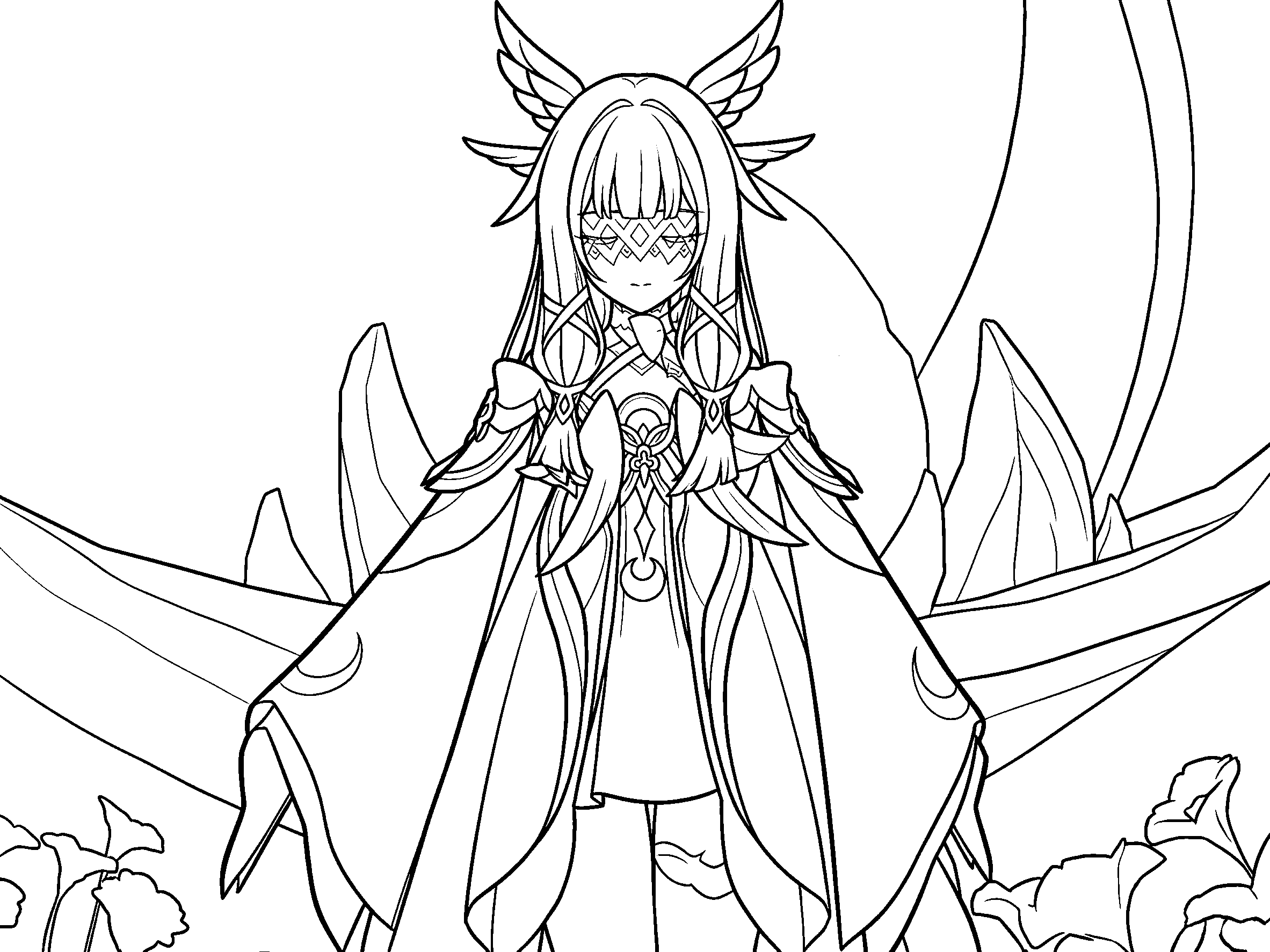 genshin impact columbina crescent moon sheet anime outline
