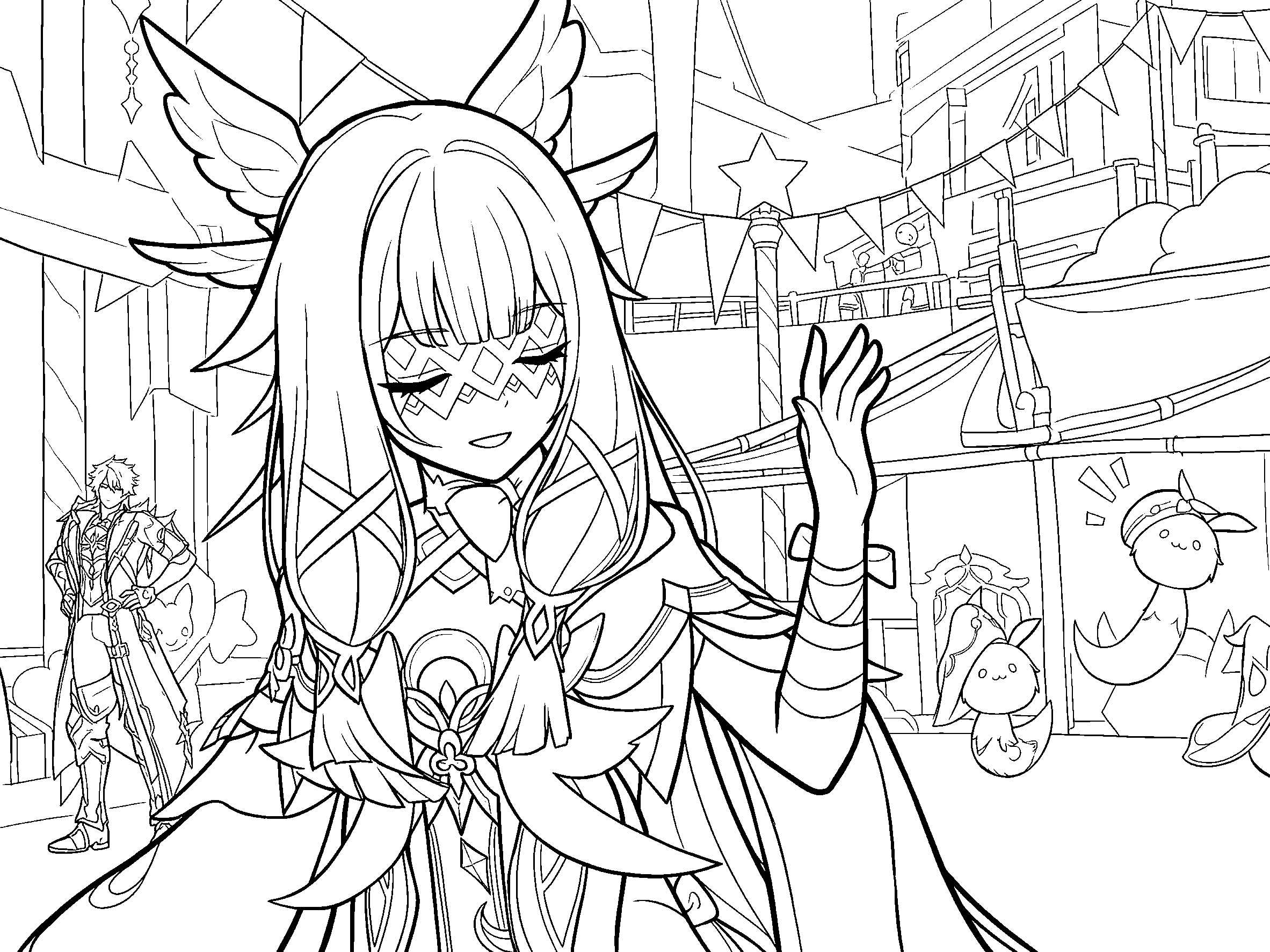 genshin impact columbina fatui harbinger page anime festival lineart