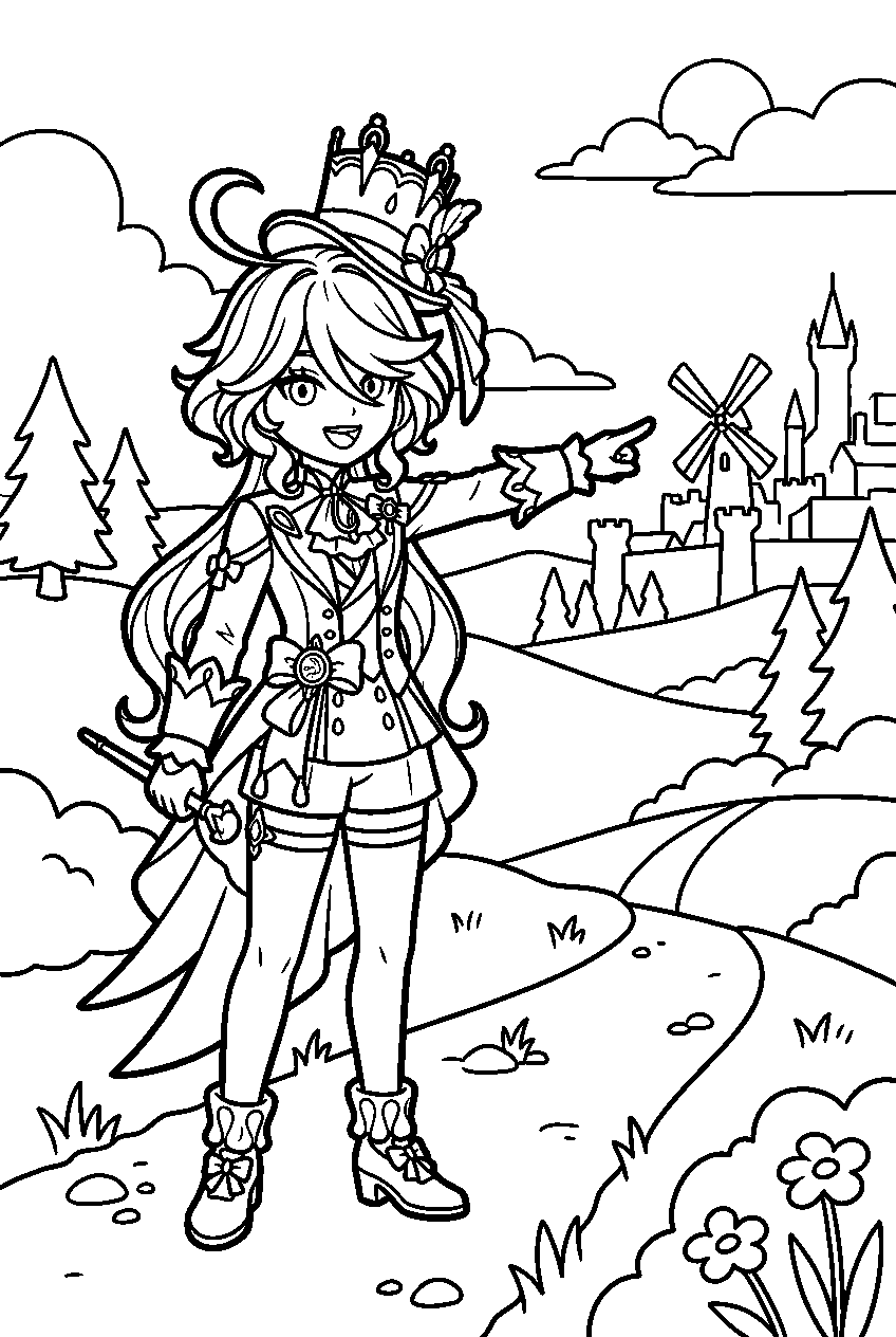 genshin impact furina pointing in starfell valley line art