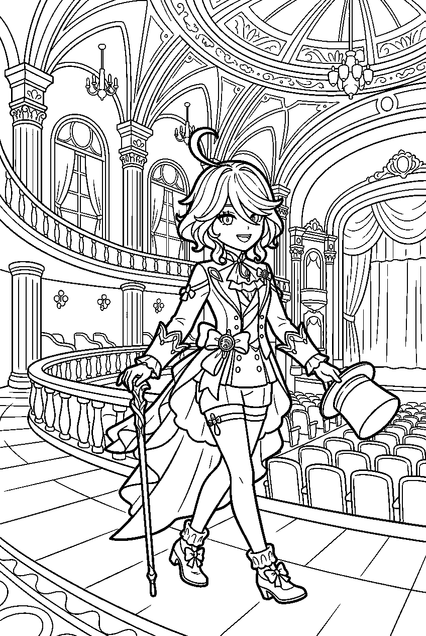 genshin impact furina walking in opera epiclese line art