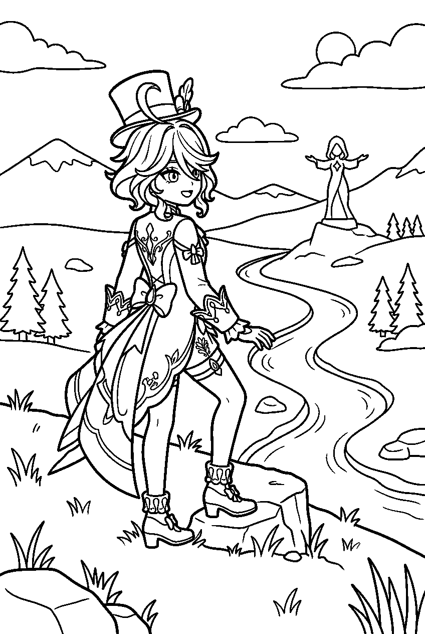 genshin impact furina watching in starfell valley line art