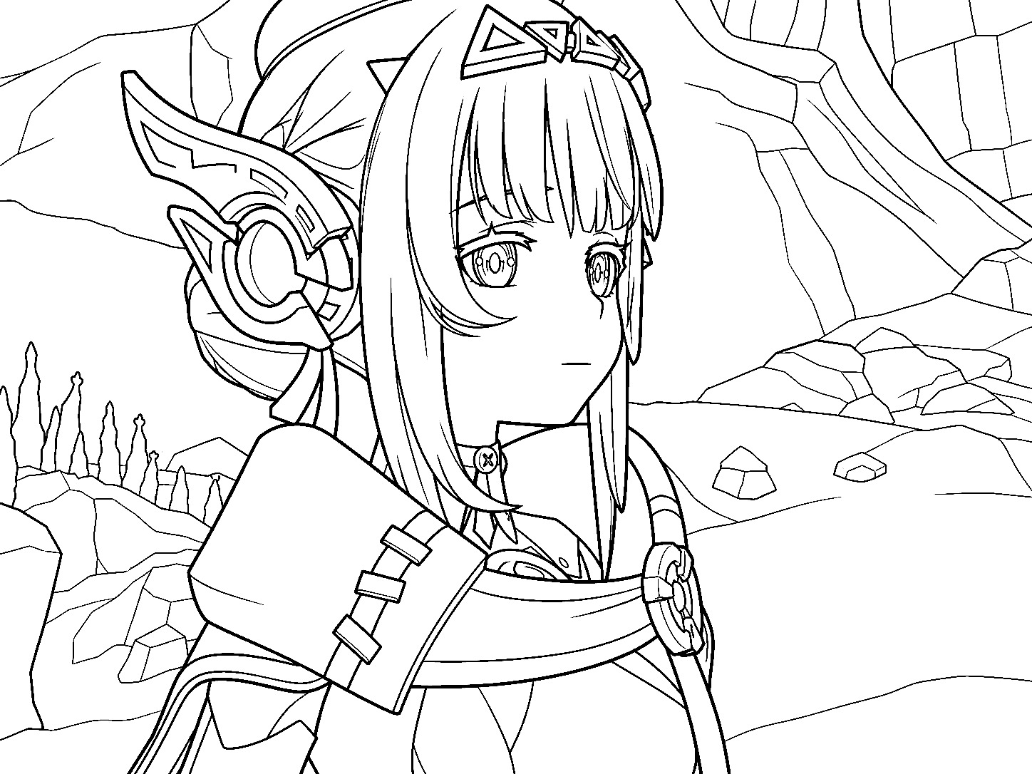 genshin impact ineffa desert landscape anime profile line art