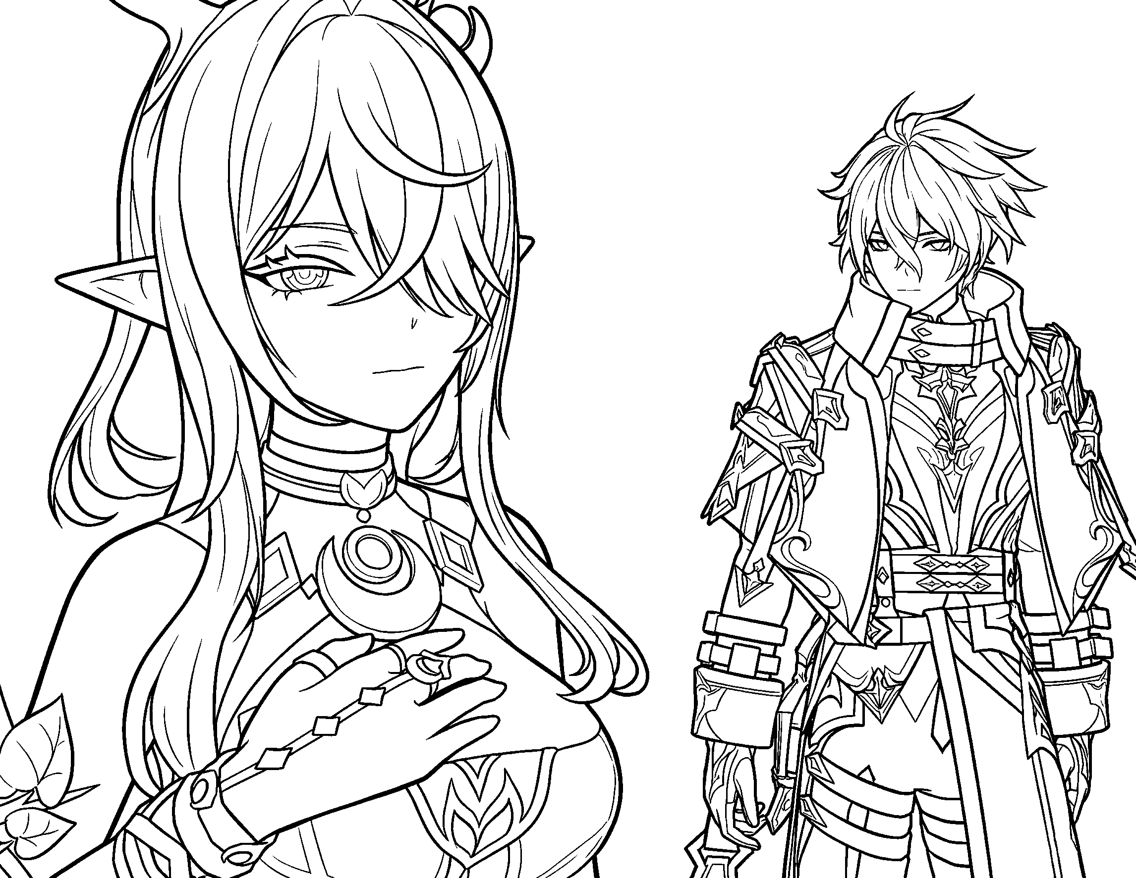 genshin impact lauma and flins lineart anime character sheet