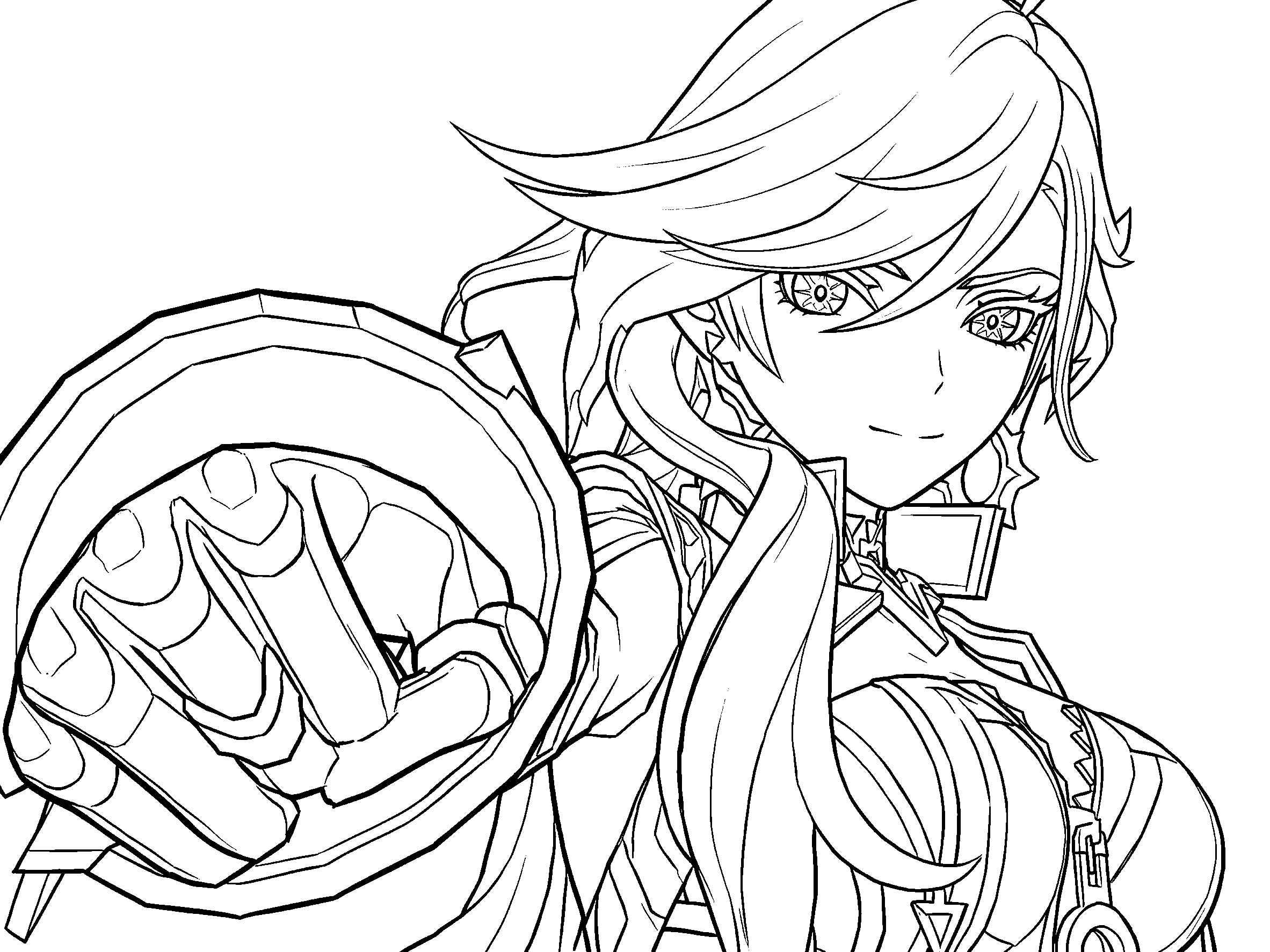 genshin impact mavuika powerful warrior line art sheet
