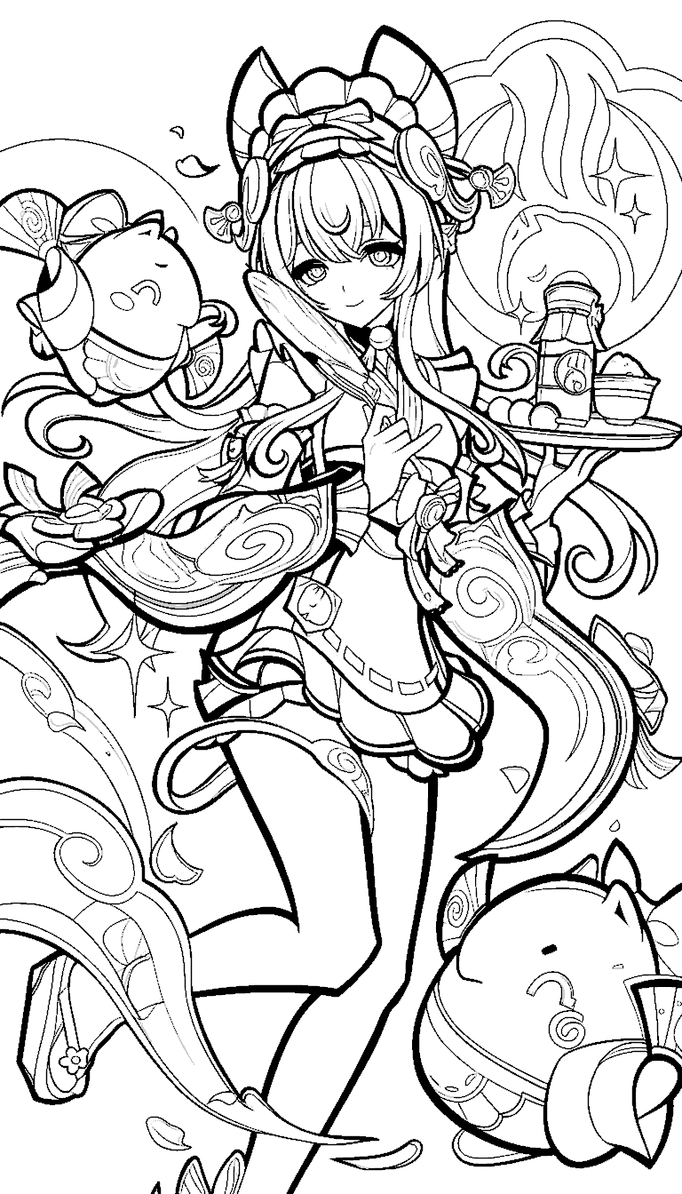 genshin impact mizuki maid outfit line art natlan character sheet