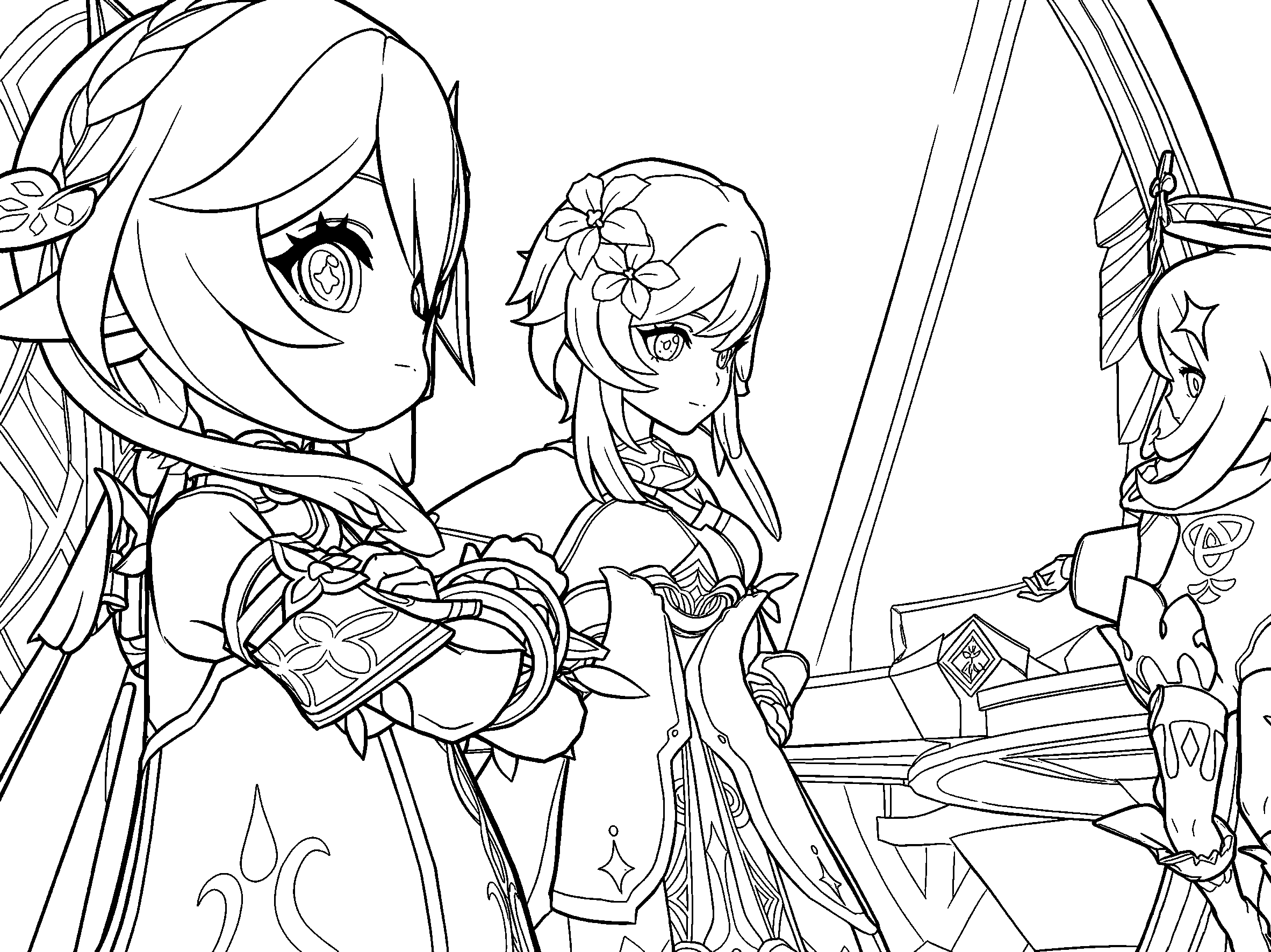 genshin impact nahida and lumine sheet anime outline page
