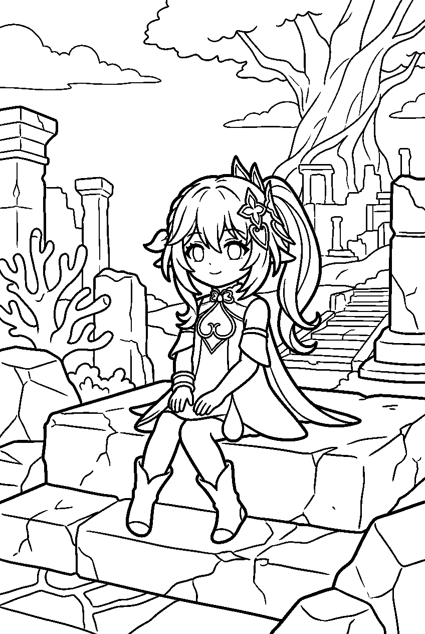 genshin impact nahida sitting in enkanomiya line art