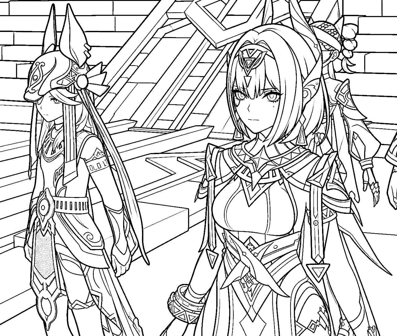 genshin impact nefer and cyno desert lineart line art