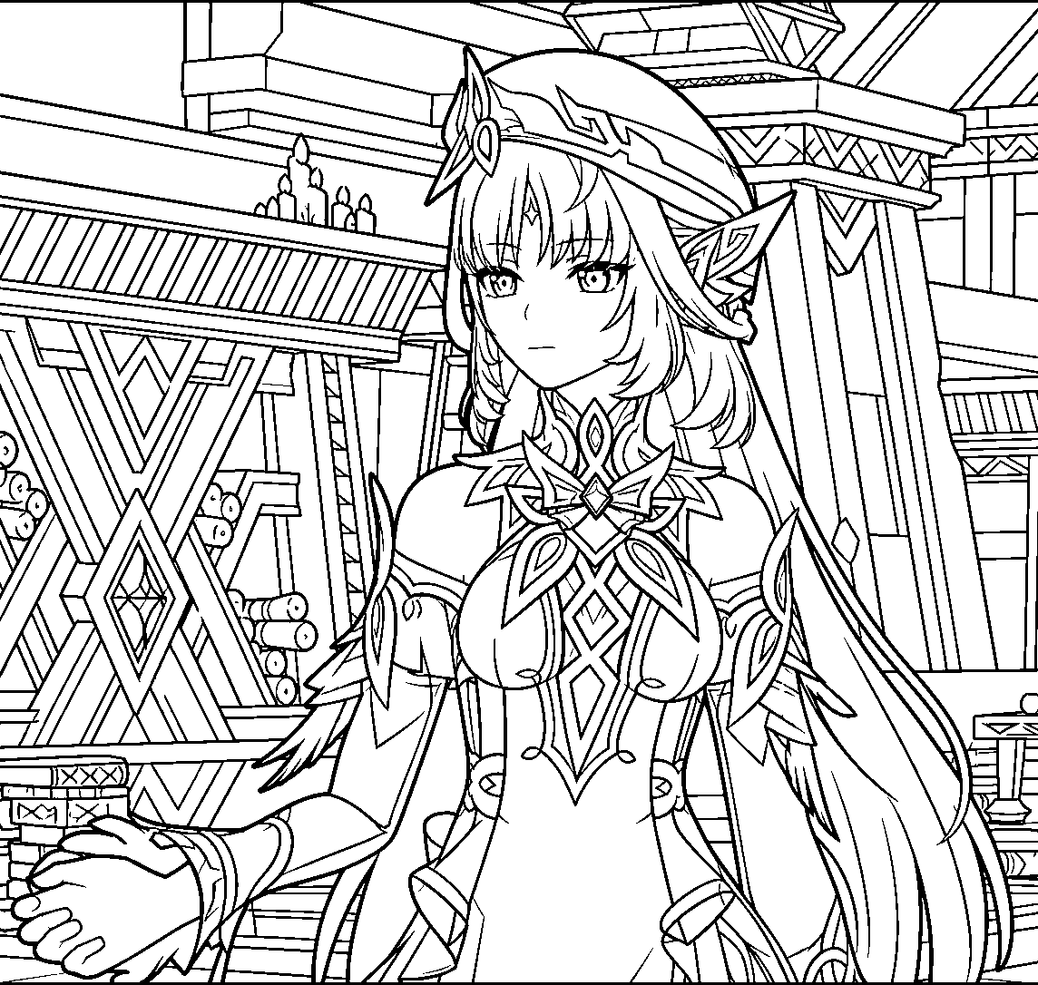 genshin impact nicole line art goddess lineart sheet