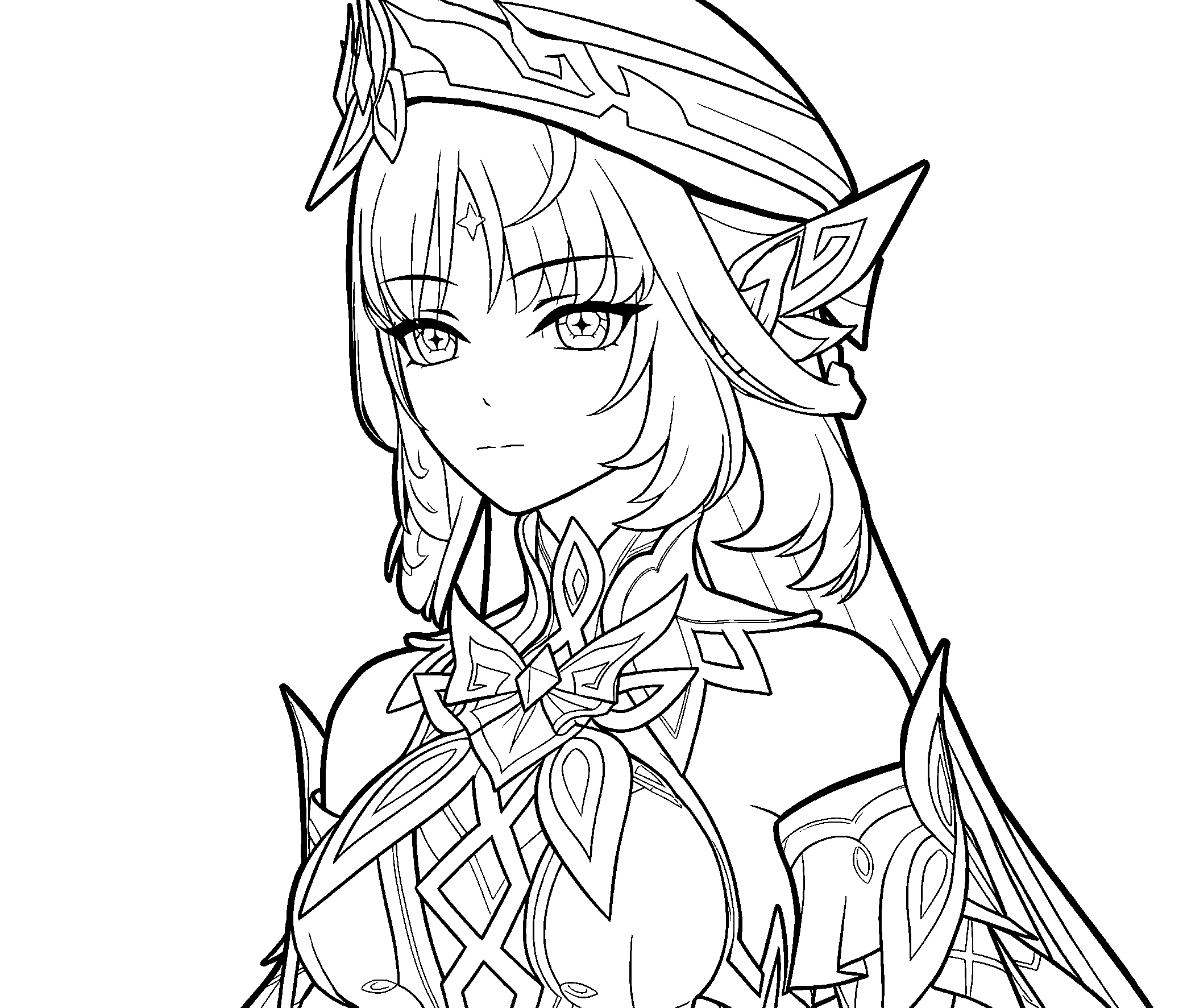 genshin impact nicole elf mage portrait anime layout