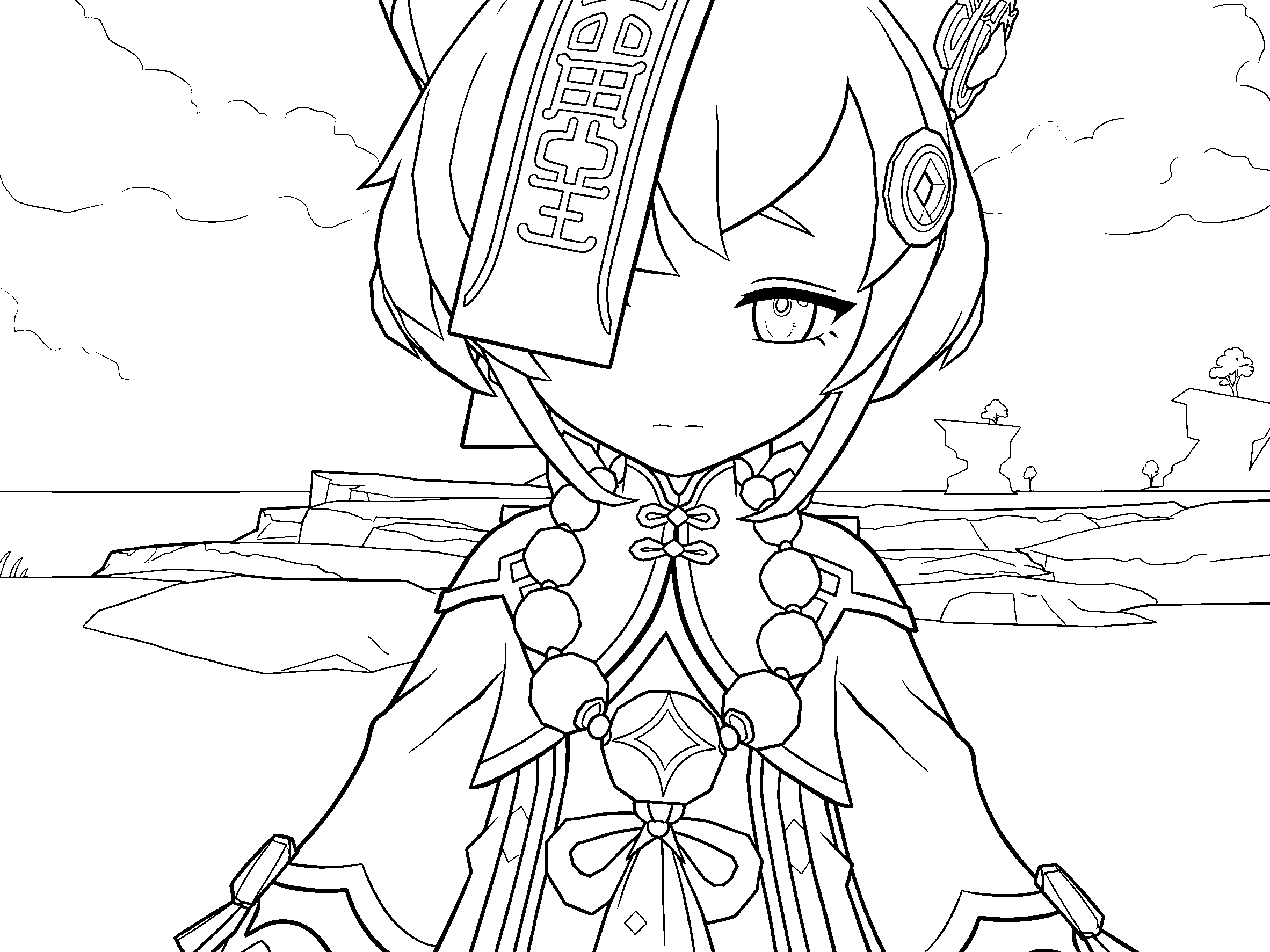 genshin impact qiqi liyue herbalist line art sheet