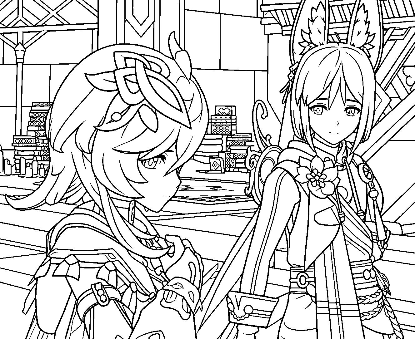 genshin impact tighnari and collei line art sumeru sheet