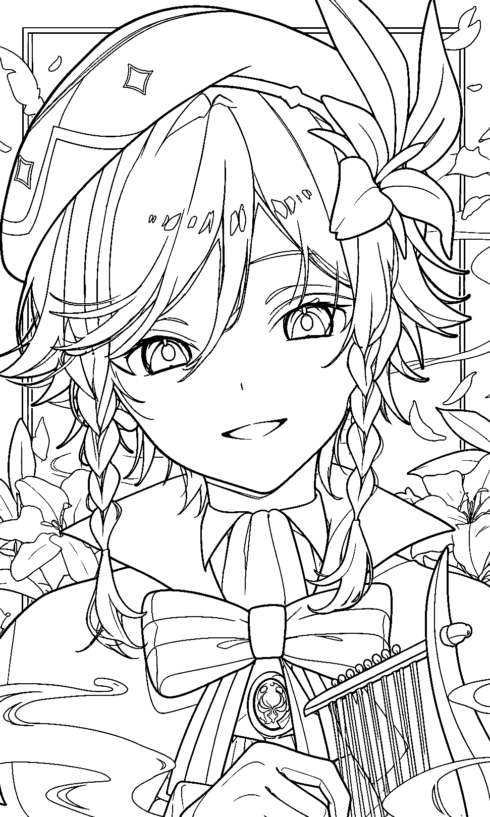 genshin impact venti bard sheet cute anime music line art