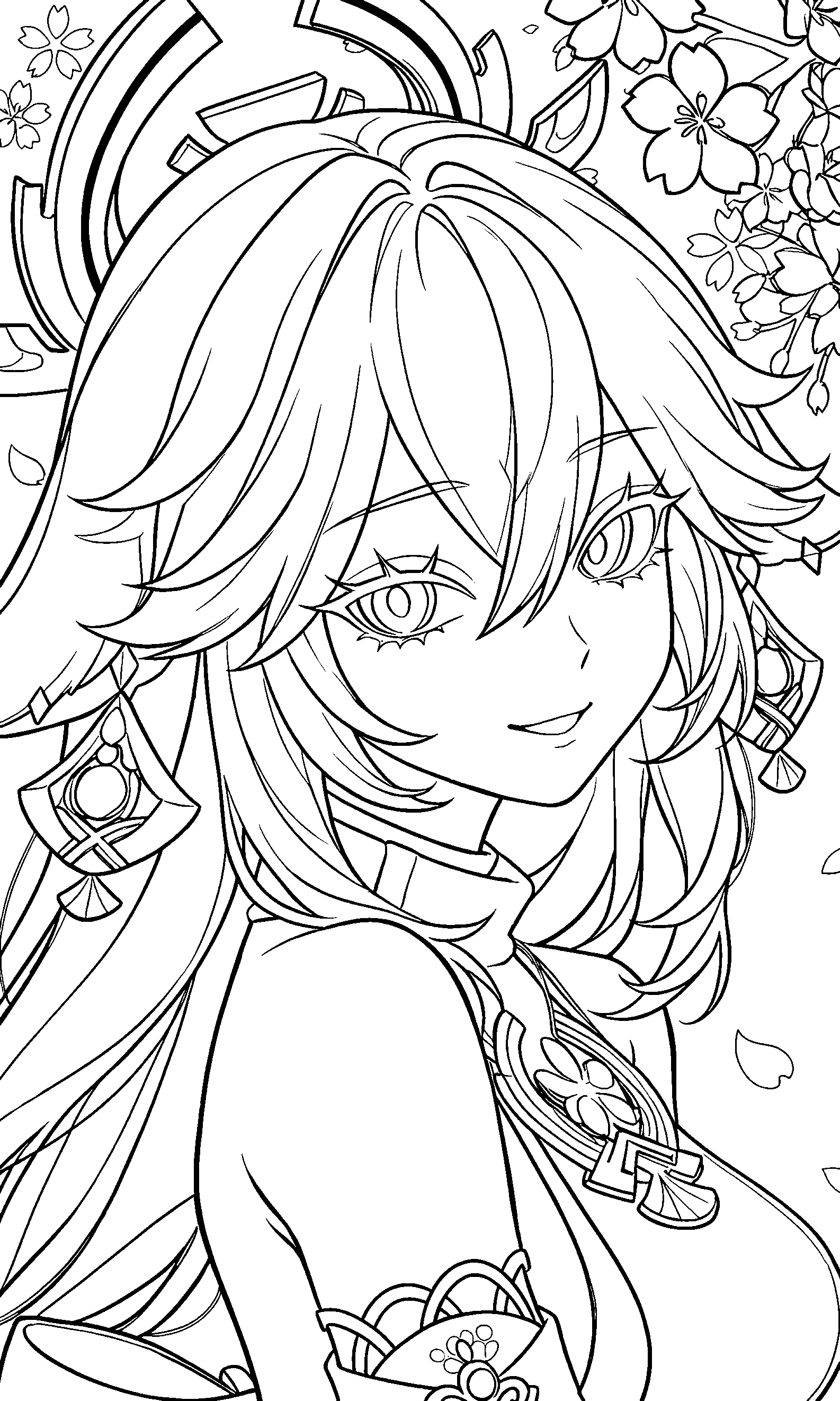 genshin impact yae miko cherry blossom page anime lineart