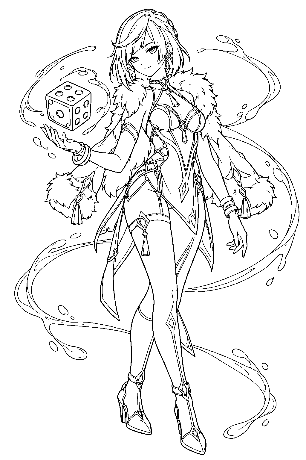 genshin impact yelan summoning exquisite throw dice with hydro threads line art