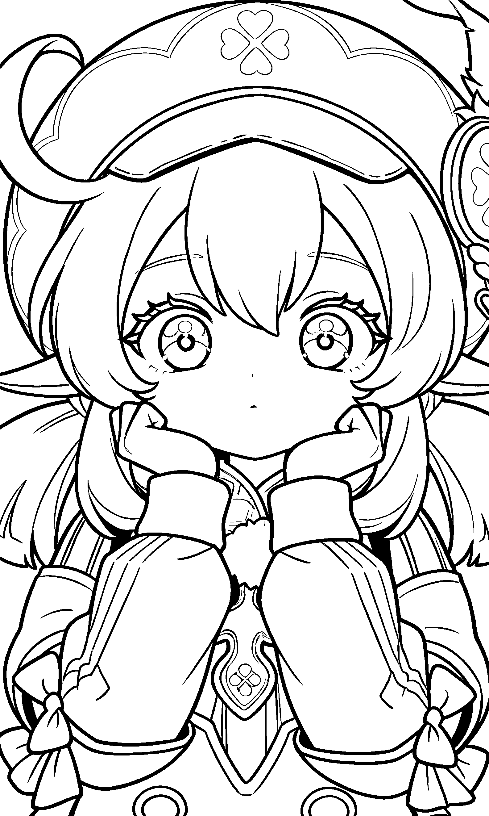 klee portrait clovers page genshin impact cute coloring sheet