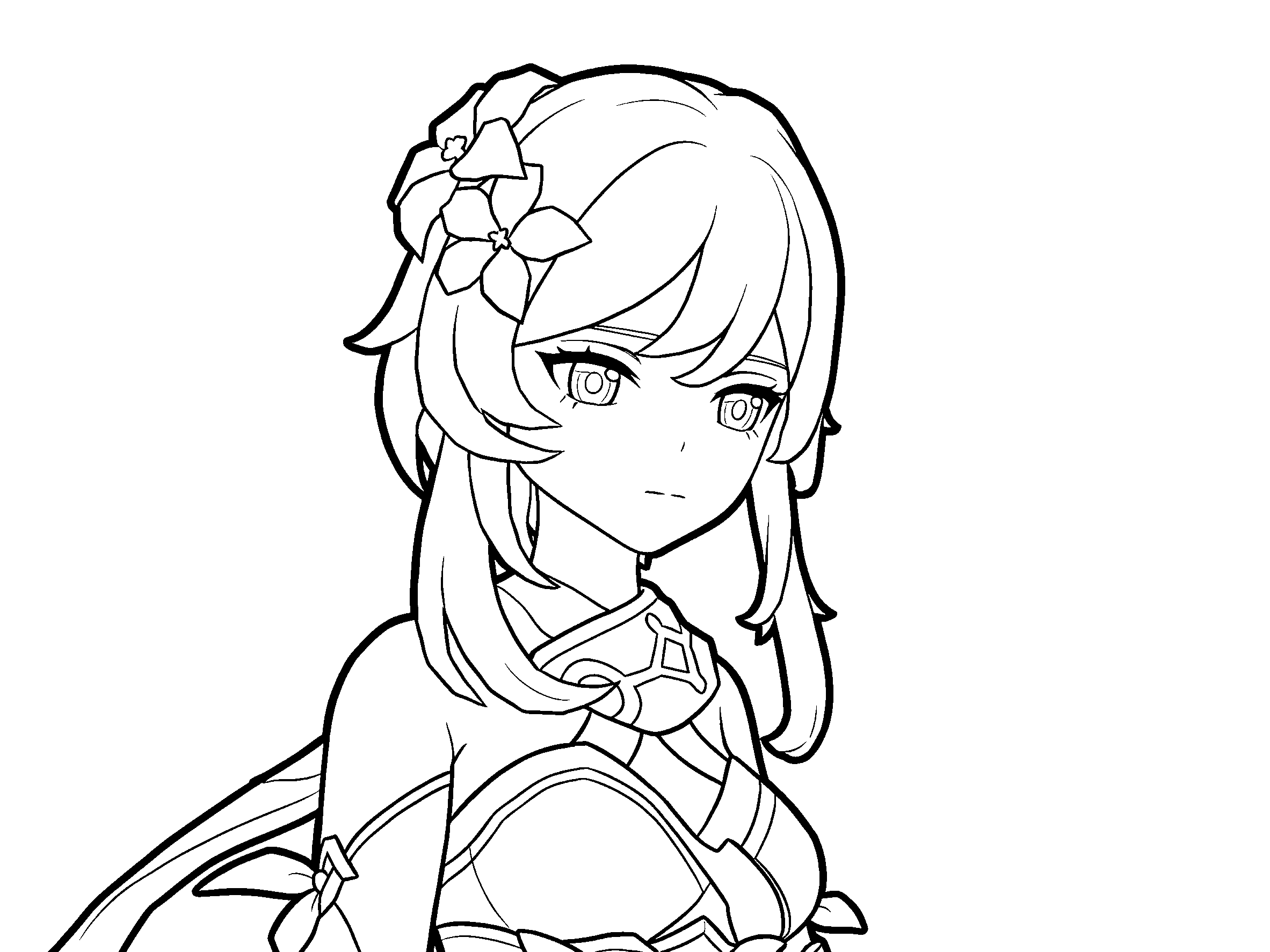 lumine focused portrait genshin impact anime line art