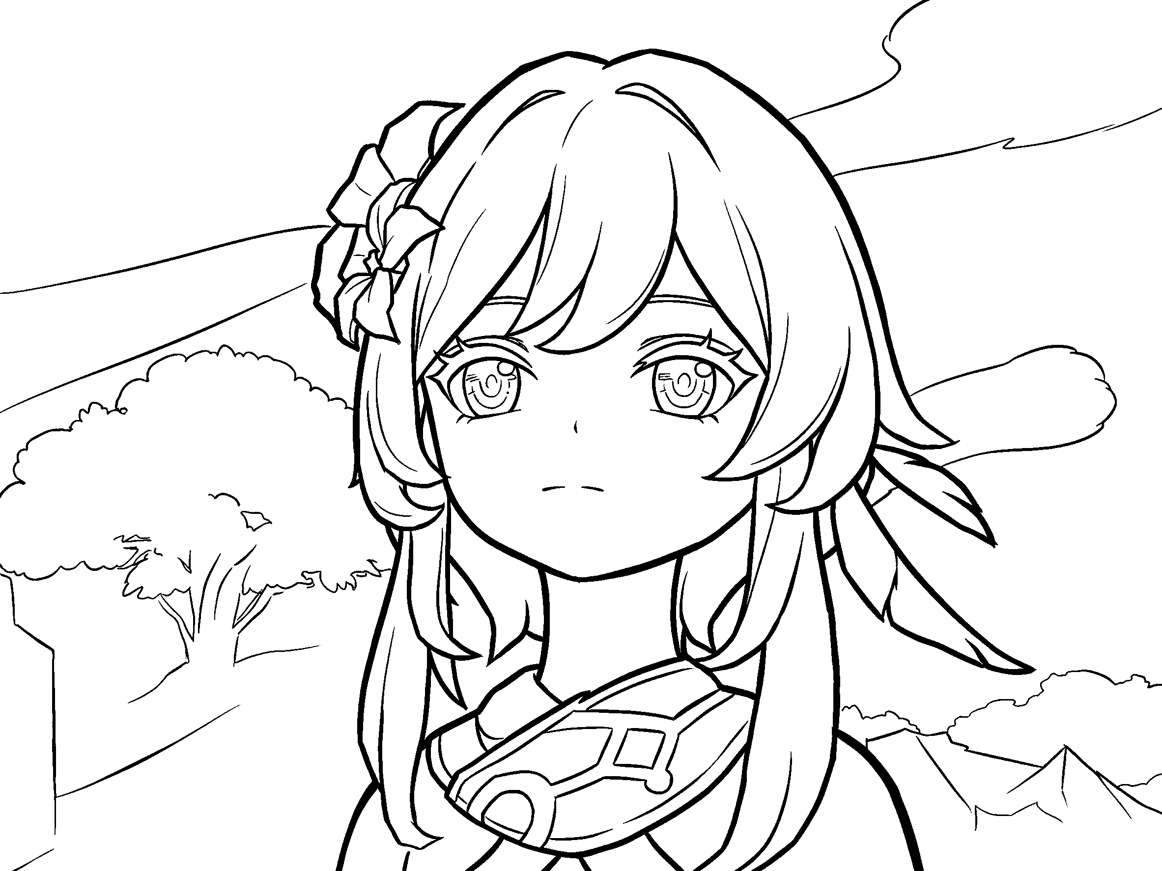lumine scenic landscape outline sheet genshin impact anime coloring