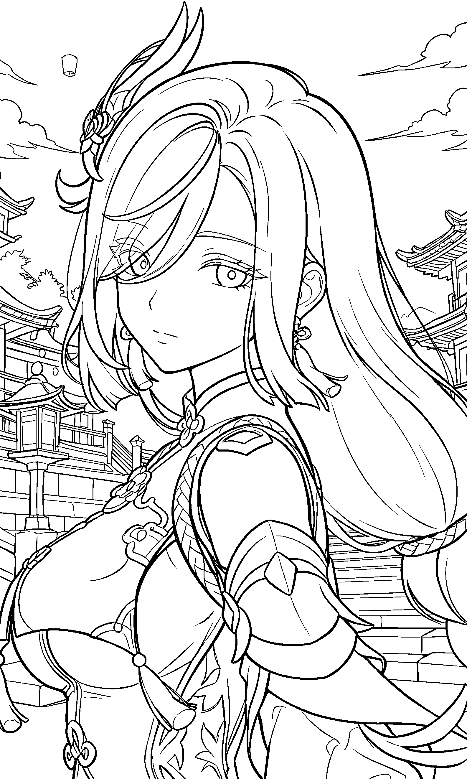 shenhe traditional liyue architecture coloring sheet genshin impact art