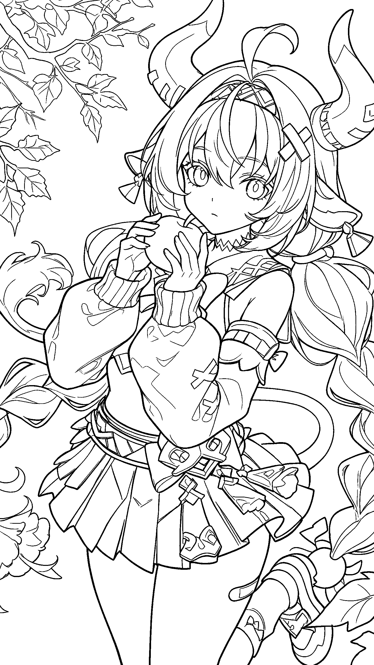 varesa apple tree garden genshin impact anime line art
