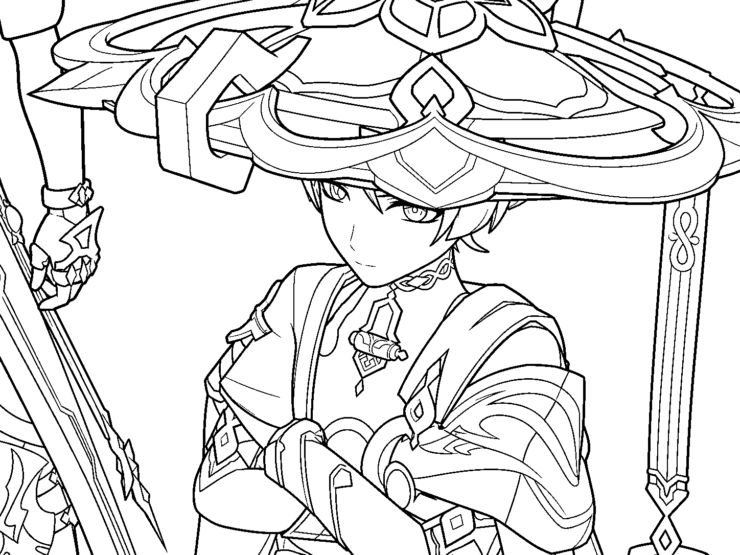 wanderer scaramouche portrait genshin impact anime line art
