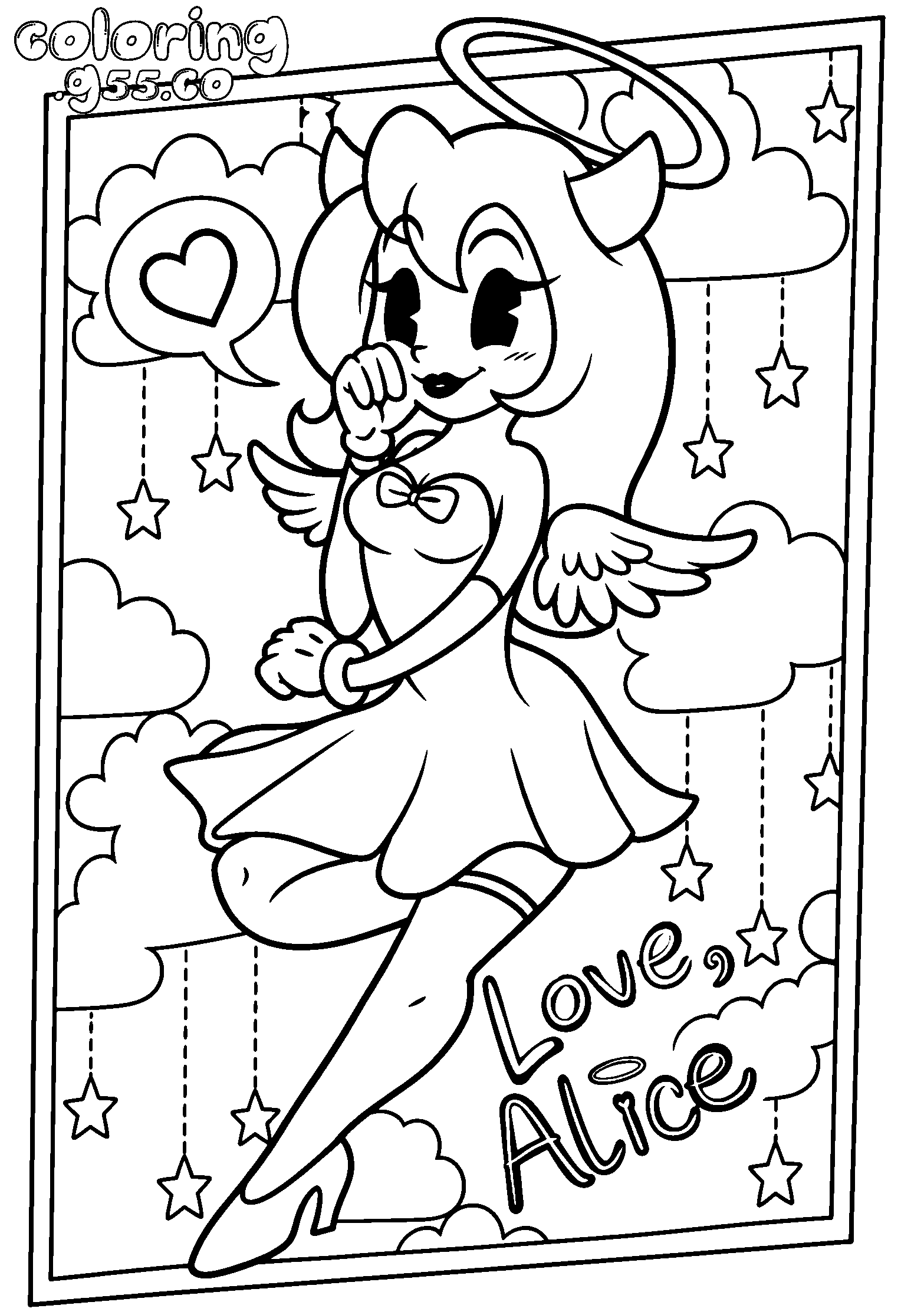 cute alice angel halloween line art