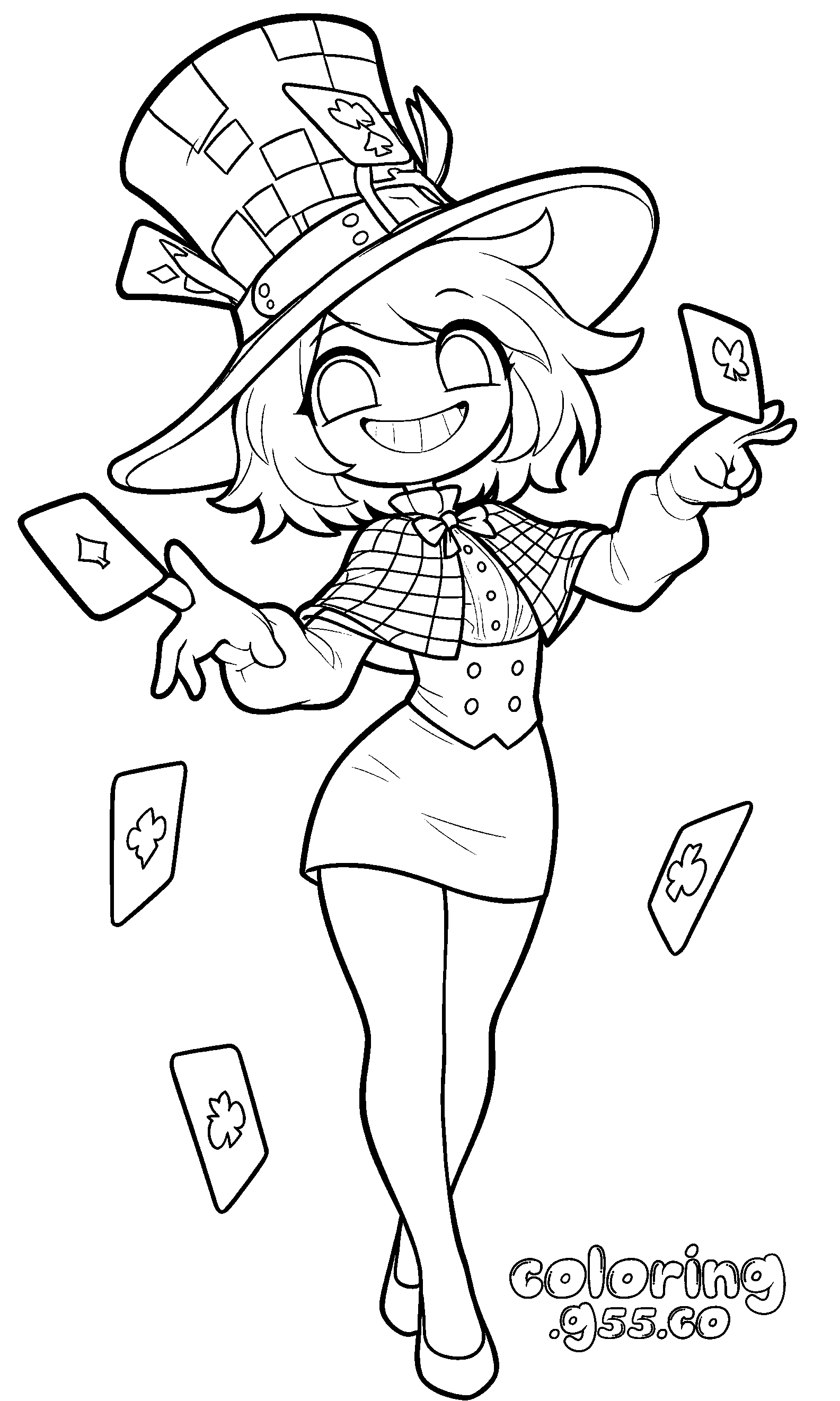 cute anime halloween magician girl cards line art for kids