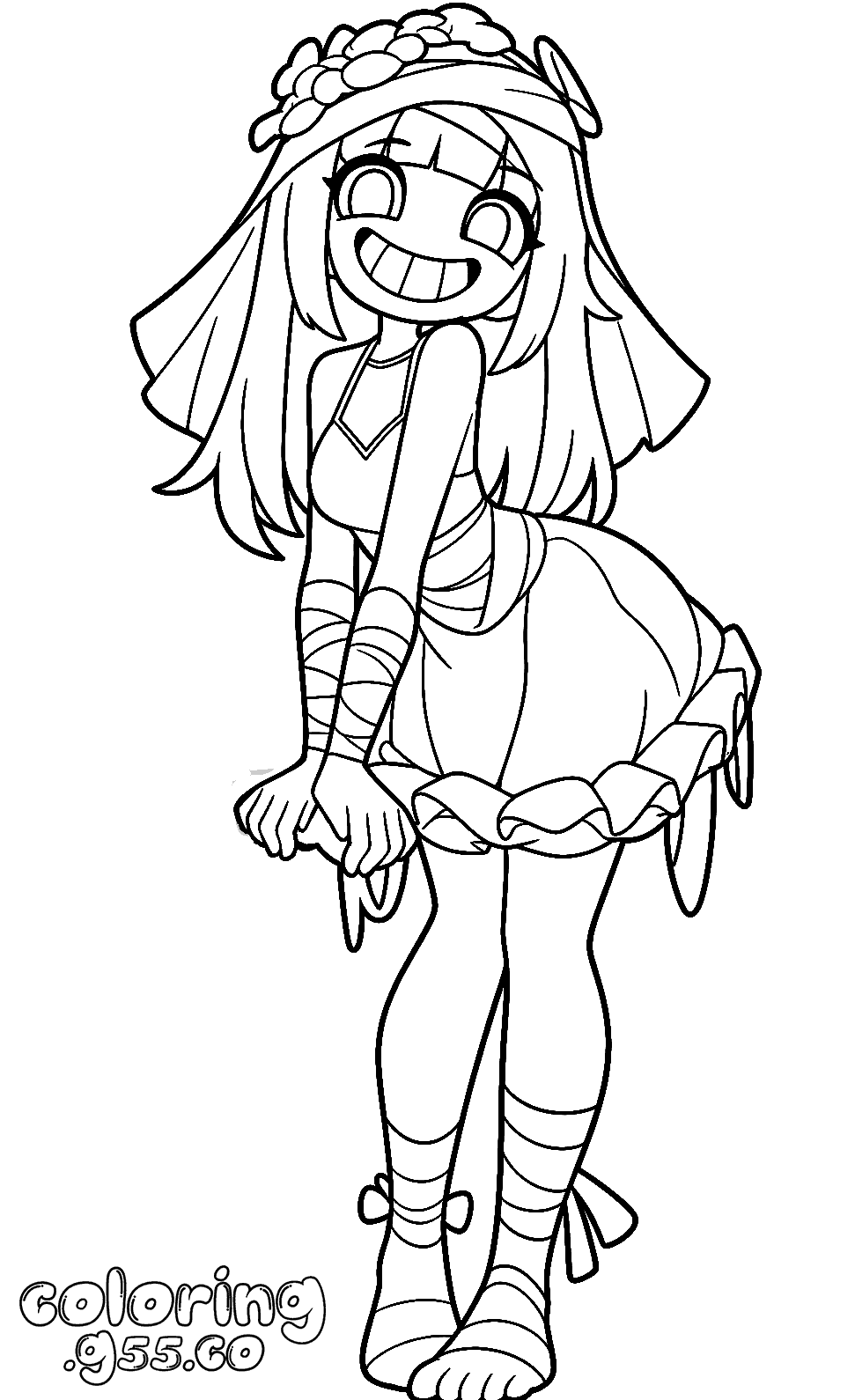 cute anime zombie bride line art for kids