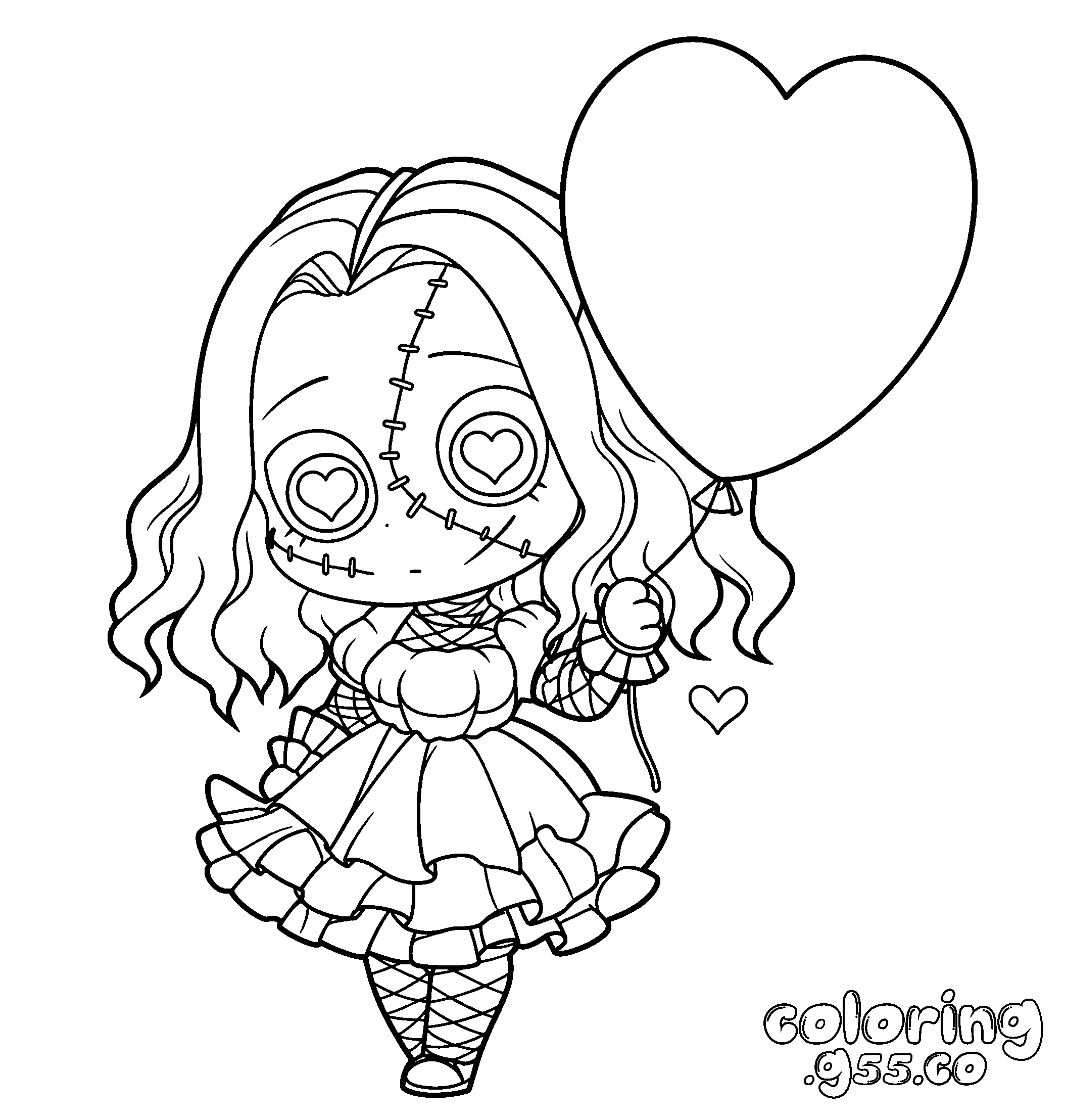 cute gothic doll halloween line art