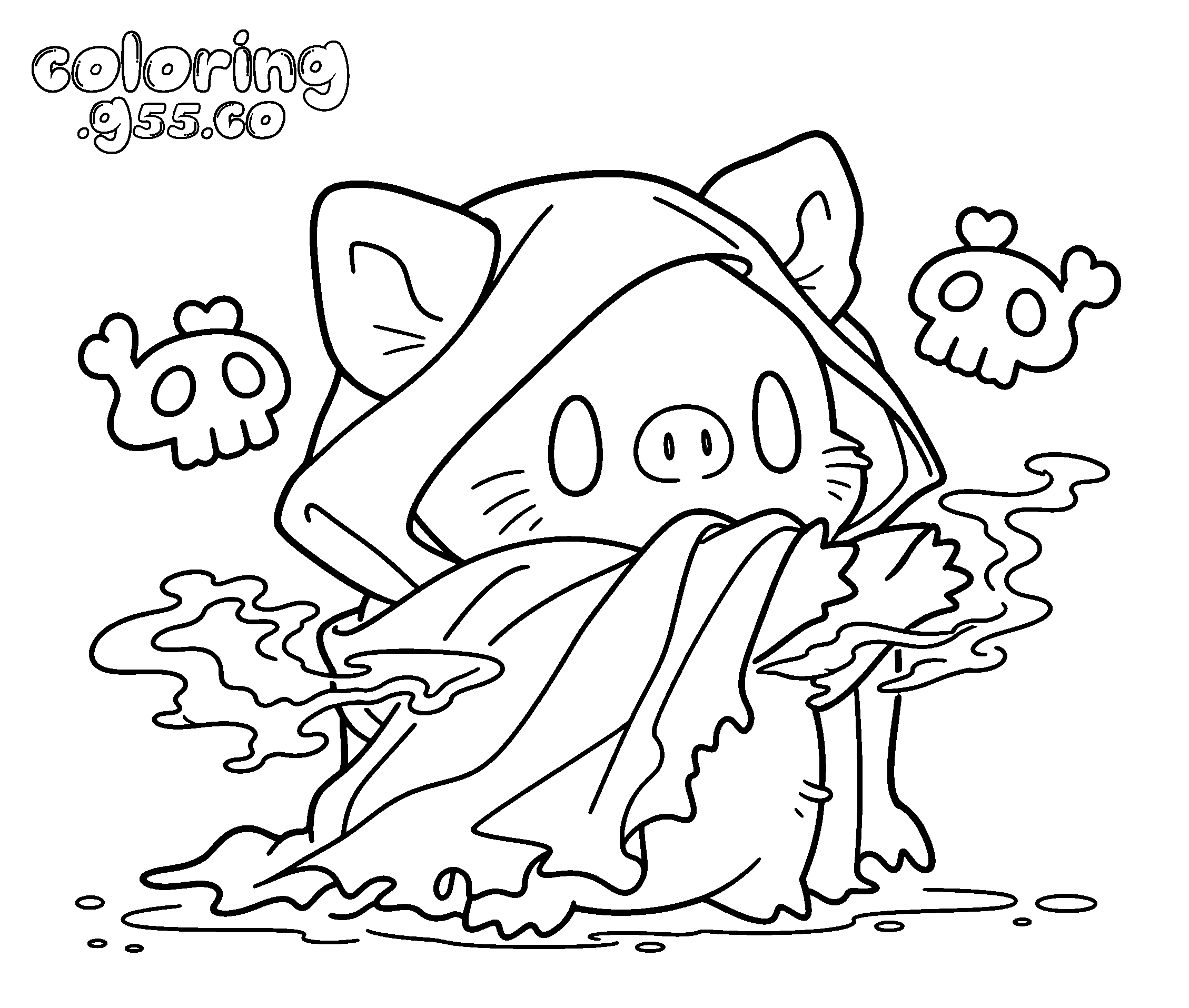 cute grim reaper pig halloween line art